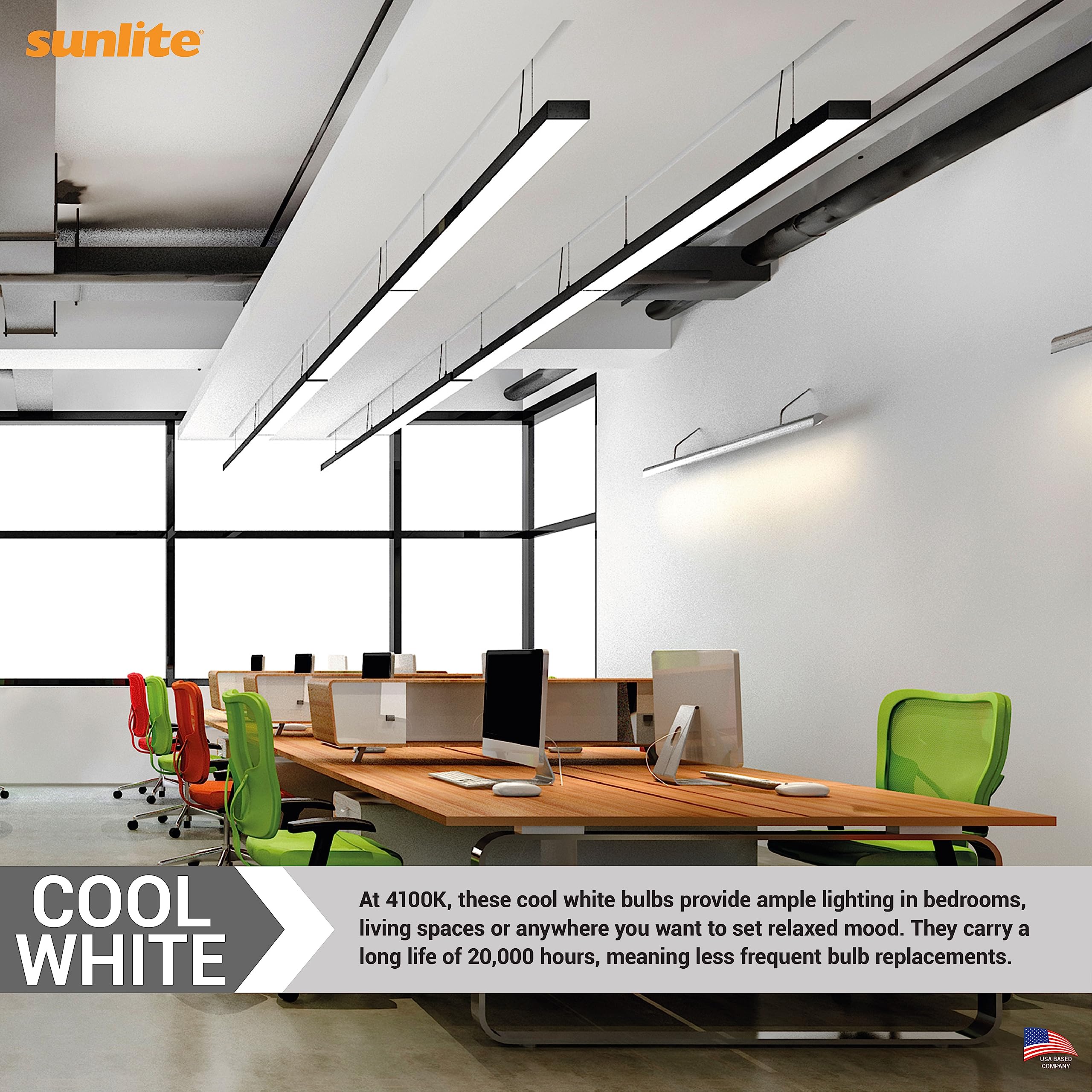 Sunlite T5 Linear Fluorescent Lamp 54W 5000 Lumens 4100K Cool White F54T5/841/HO 40 Count