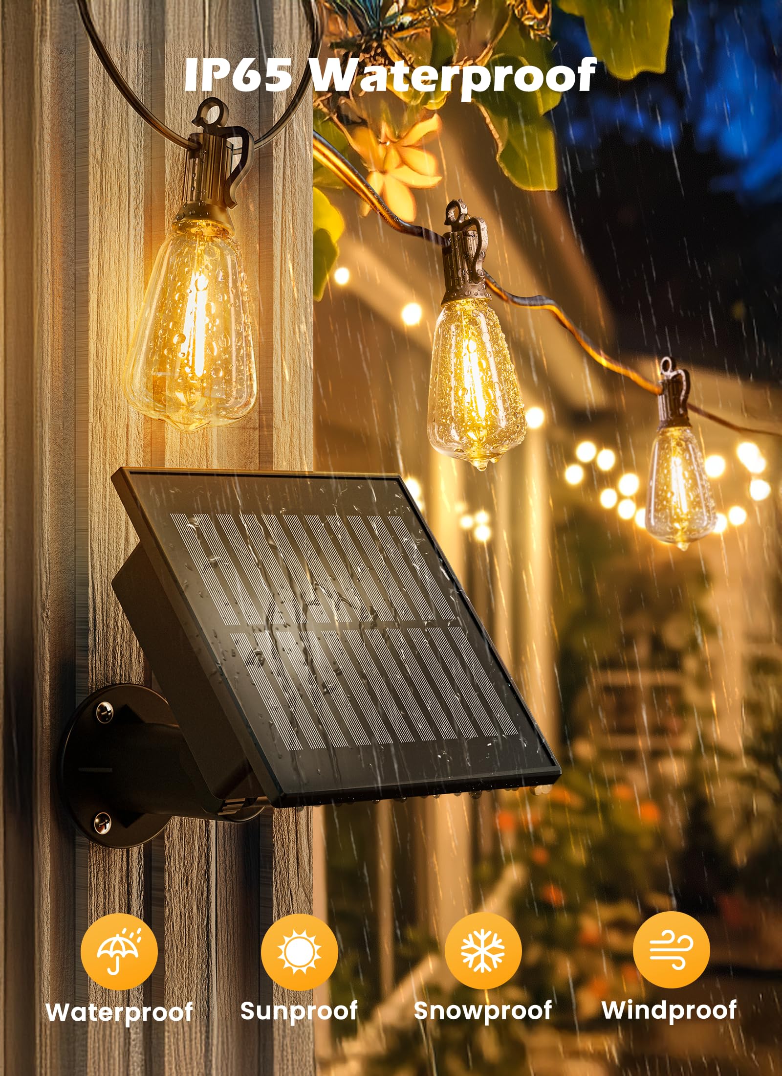 Brightown Solar String Lights Outdoor 75FT with 35 Warm White LED Bulbs, Waterproof, Remote Controlled, for Camping and Yard Decor