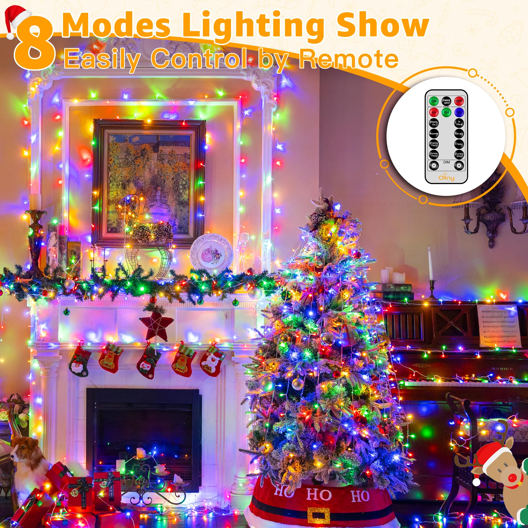 Ollny Christmas Lights Outdoor 800Led 262Ft, Multicolor Plug In Fairy Lights With Remote, 8 Modes Waterproof Timers Dimmable Led String Lights For Indoor House Outside Bedroom Patio Balcony