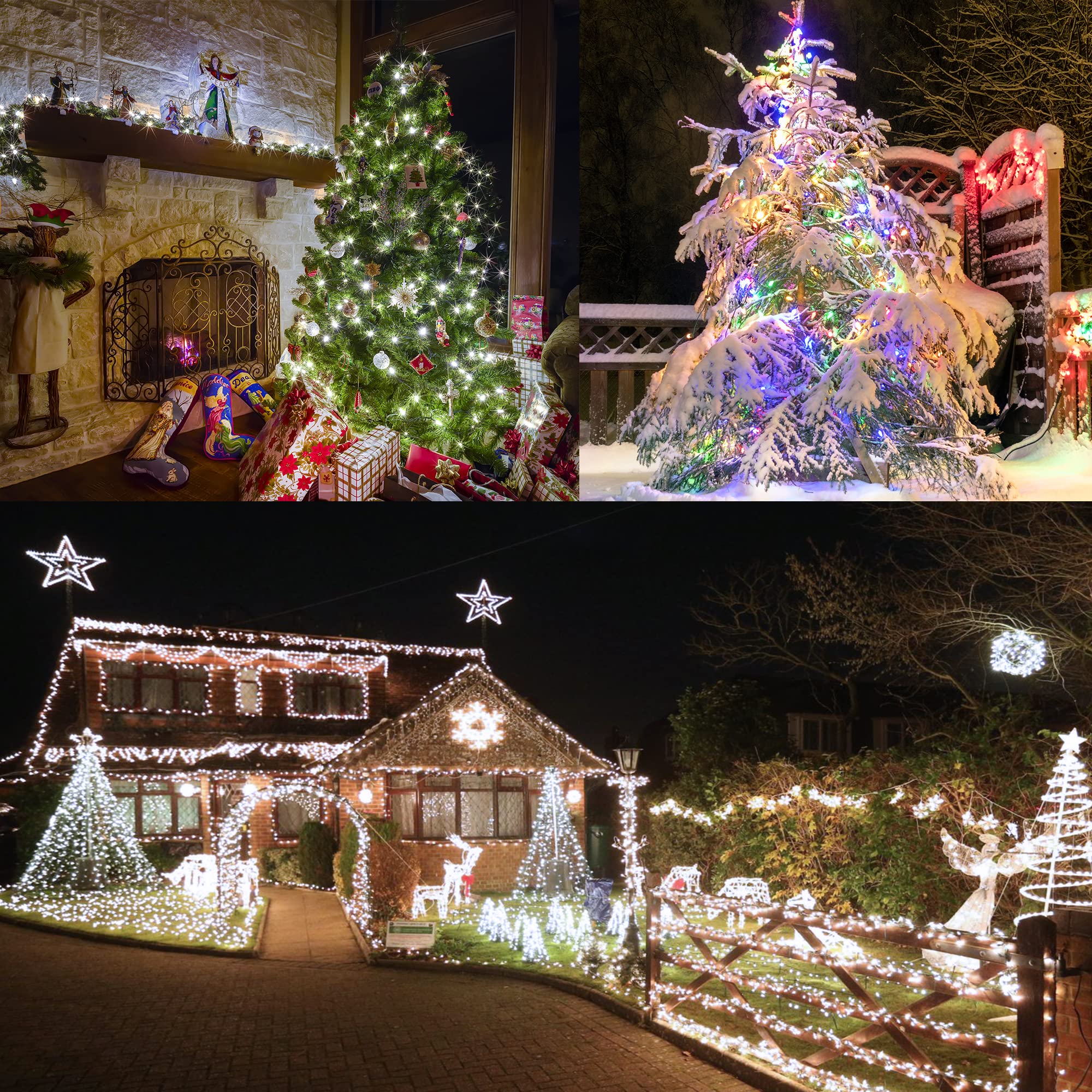 LYHOPE Christmas Fairy Lights, 300 LED, 98.4ft, Remote Control, Clear White & Multi Color, Model JT-EL/FC300V0200-C