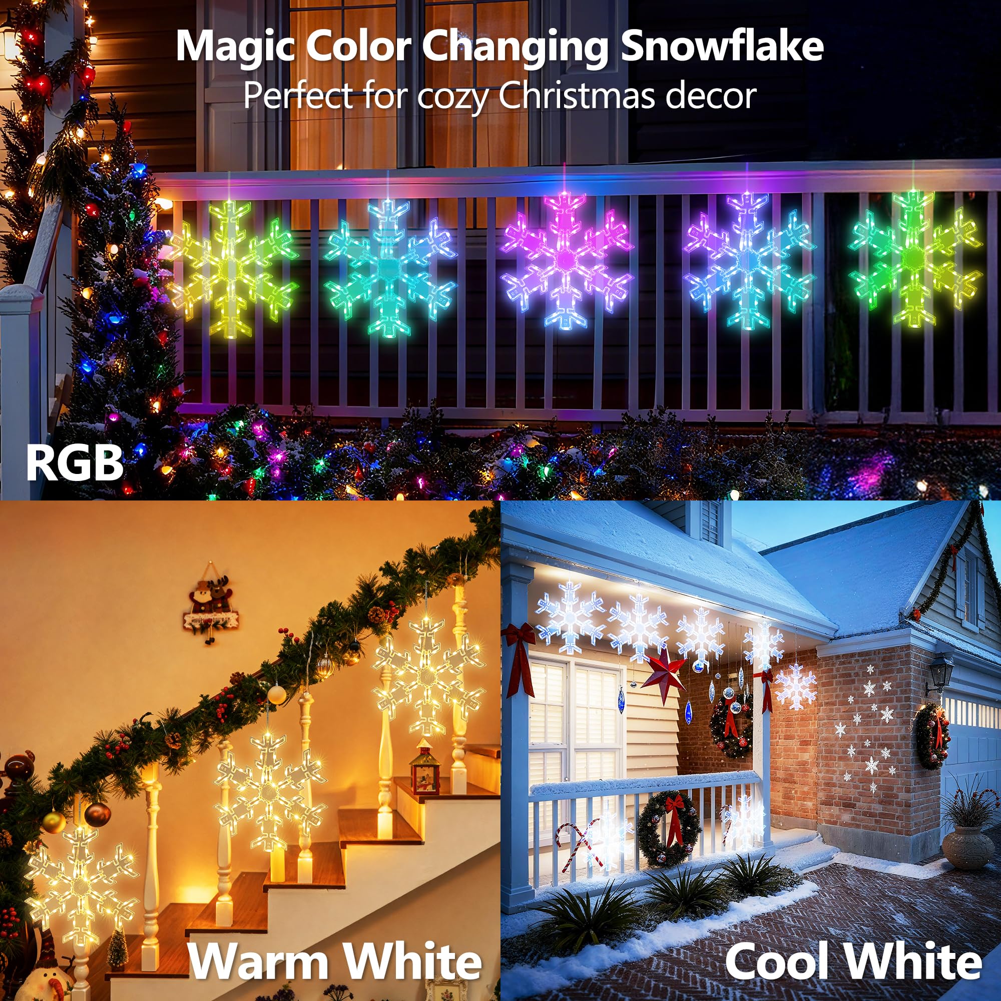 BrizLabs Christmas Window Lights - 2 Pack, 12in Snowflake, RGB Color Changing, 61 Modes, Remote Control for Indoor/Outdoor Decor