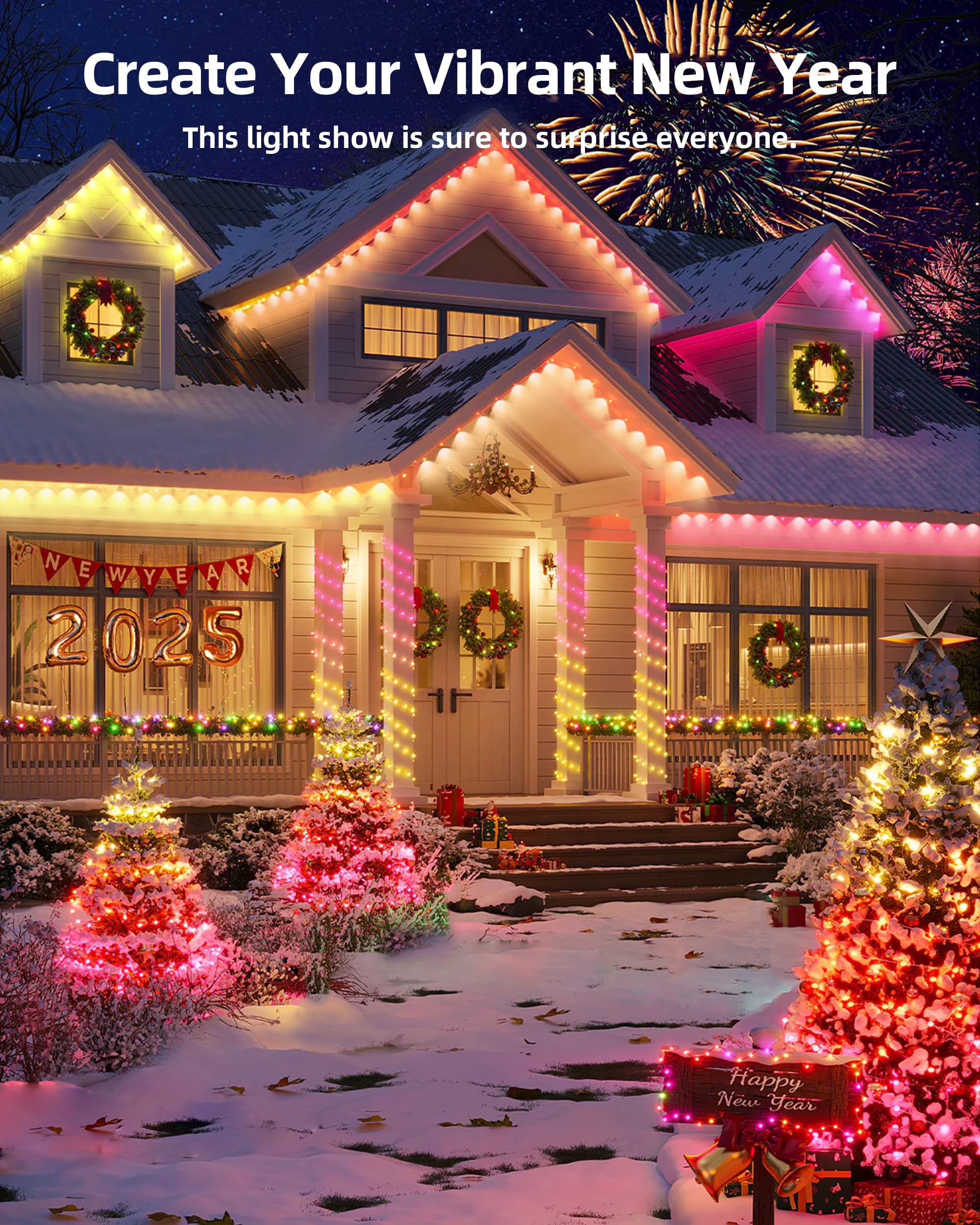 Delitor Permanent Outdoor Lights, 111Ft With 72 Rgbic Led Lights With App Control, Waterproof Permanent Christmas Lights For Out