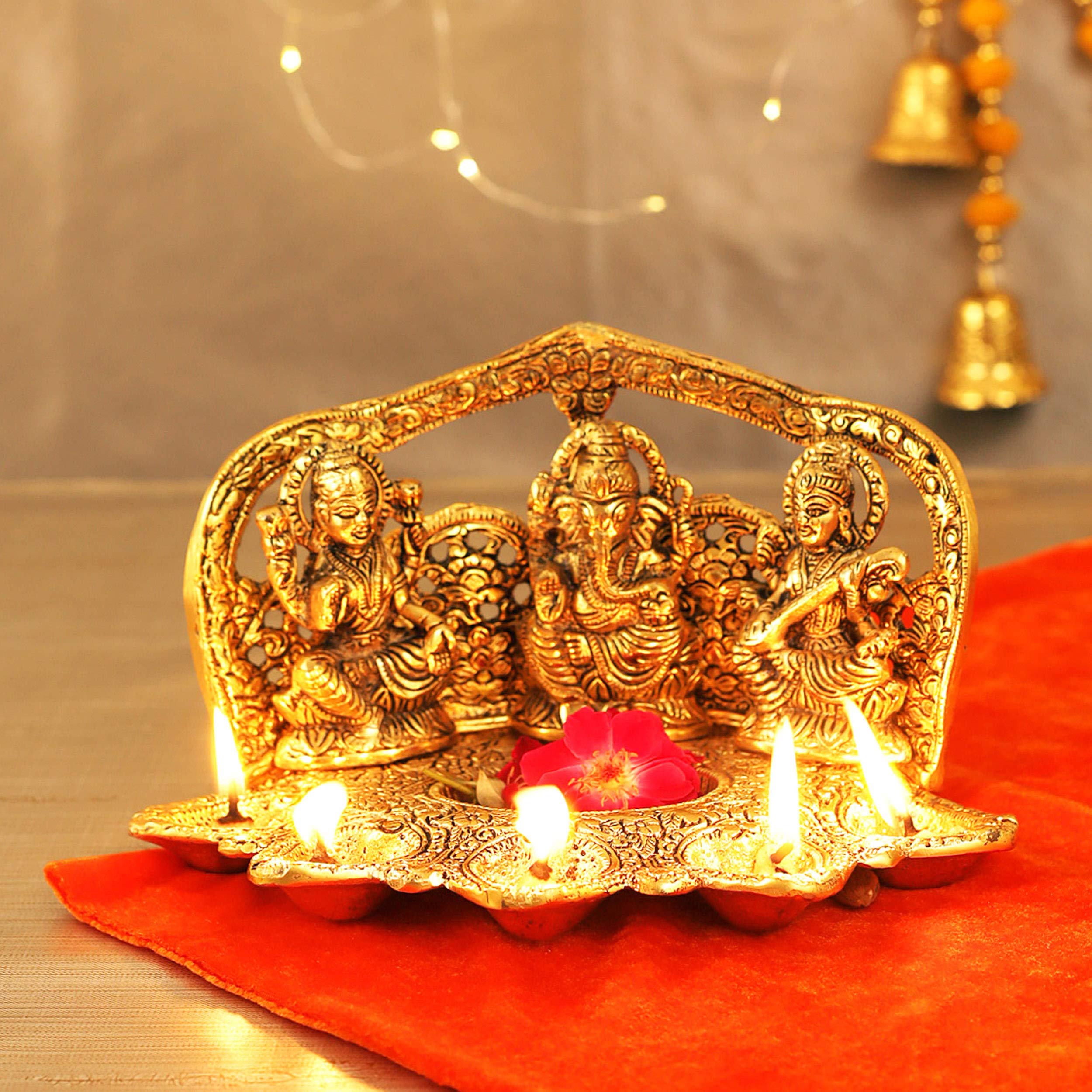 TIED RIBBONS Lakshmi Ganesh Saraswati Idol Diya Oil Lamp Decorative Showpiece - Decoration Items for Home Dcor Puja Room Temple
