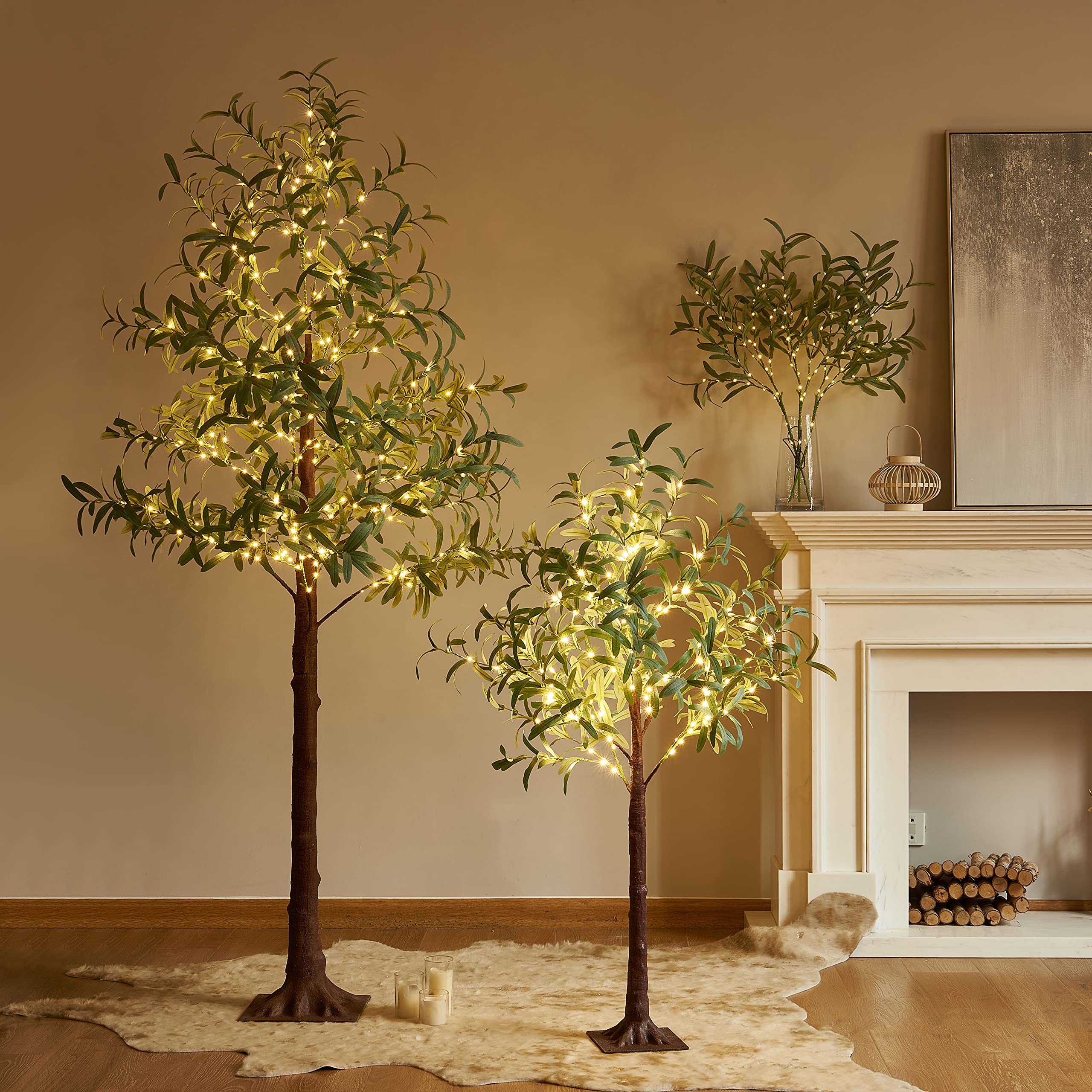 LITBLOOM Lighted Olive Branches 24IN 45LED with Timer Battery Operated Lit Artificial Greenery for Wedding Party Spring Home Dec