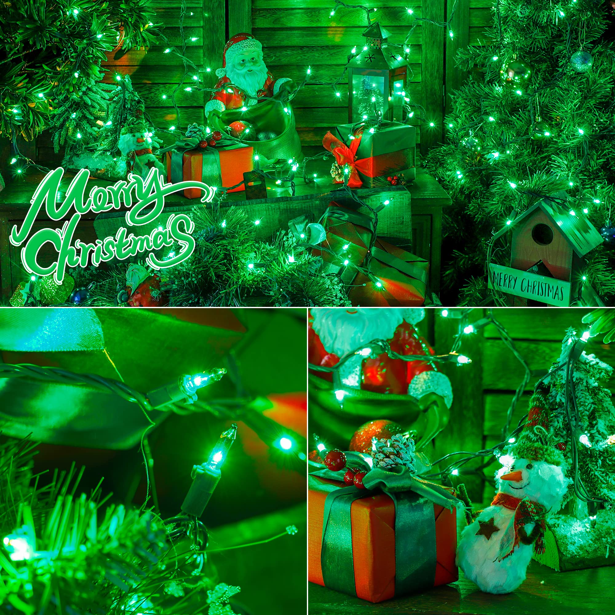 Hopolon Mini String Lights, 50 Count, 13 Feet, Incandescent, Waterproof, Green, 2PACK for Indoor/Outdoor Decor