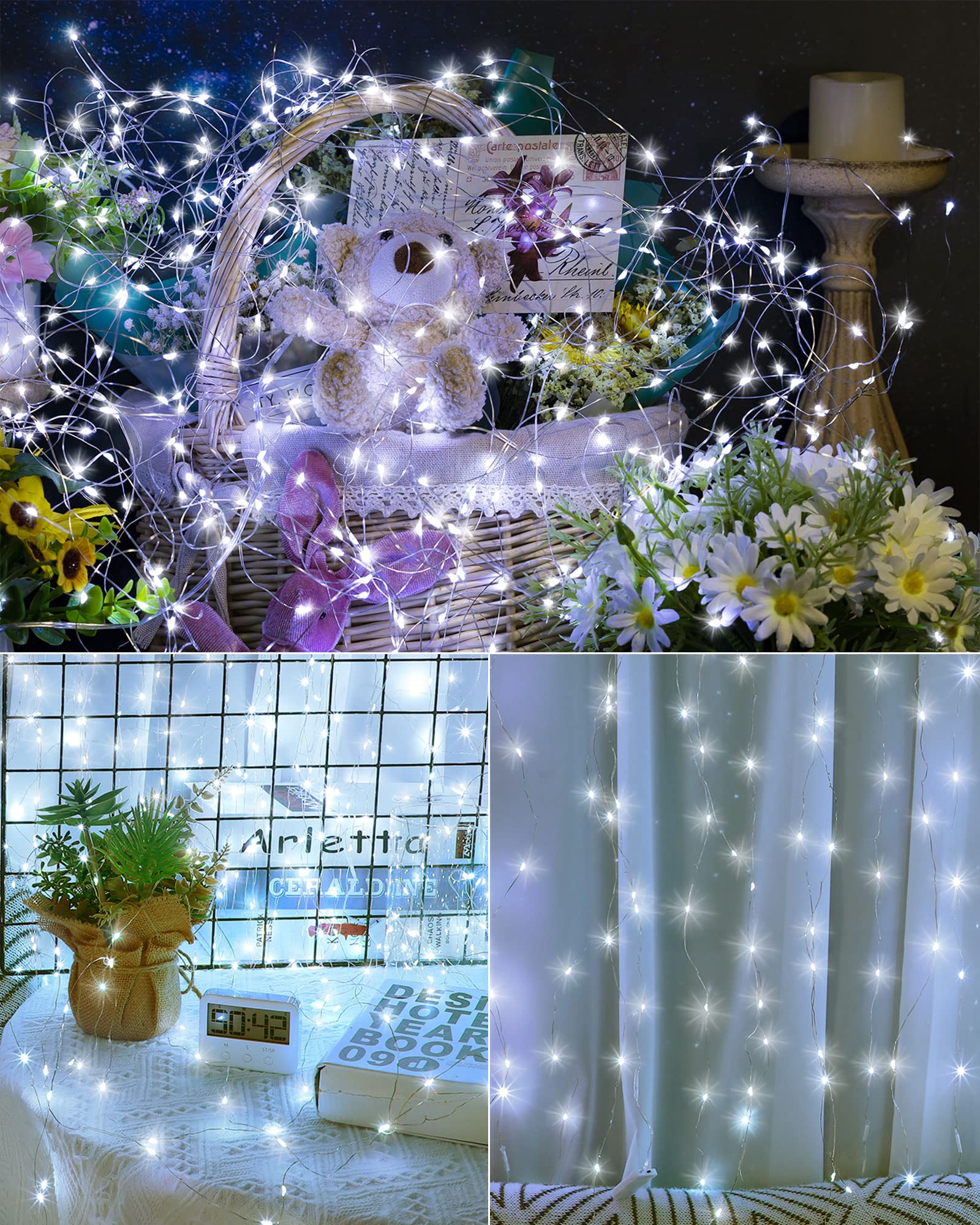 8 Pack Solar String Lights Outdoor Waterproof Each 240 Led 78Ft Solar Fairy Lights Outdoor 8 Mode Led Solar Outdoor Lights Tree Lights Waterproof Copper Wire Lights For Tree Garden Yard(Cool White)