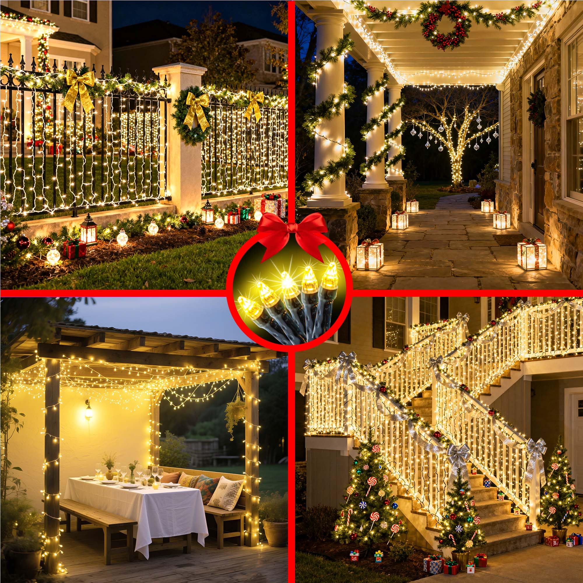 340 Led 90Ft Christmas String Lights Outdoor  12 Pro Modes And Timer Memory & Brightness  Plug In Waterproof Dark Green Wire Twinkle Light For For Xmas Yard Tree Wedding Party Decor (Warm White)