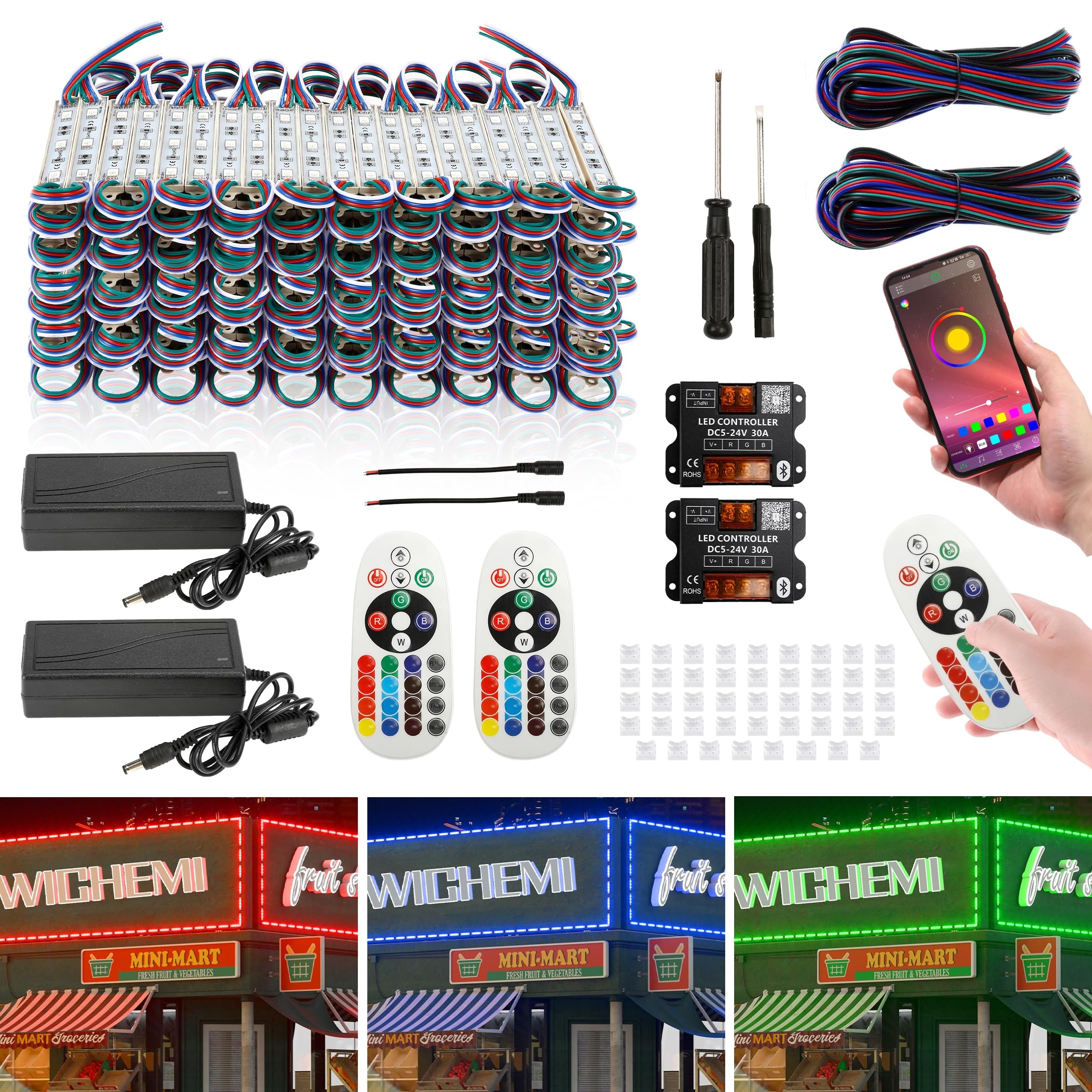 WICHEMI LED Strip Lights 5050 SMD RGB 200ft, 400PCS, Waterproof, Bluetooth APP Control, Super Bright for Store Advertising Decor