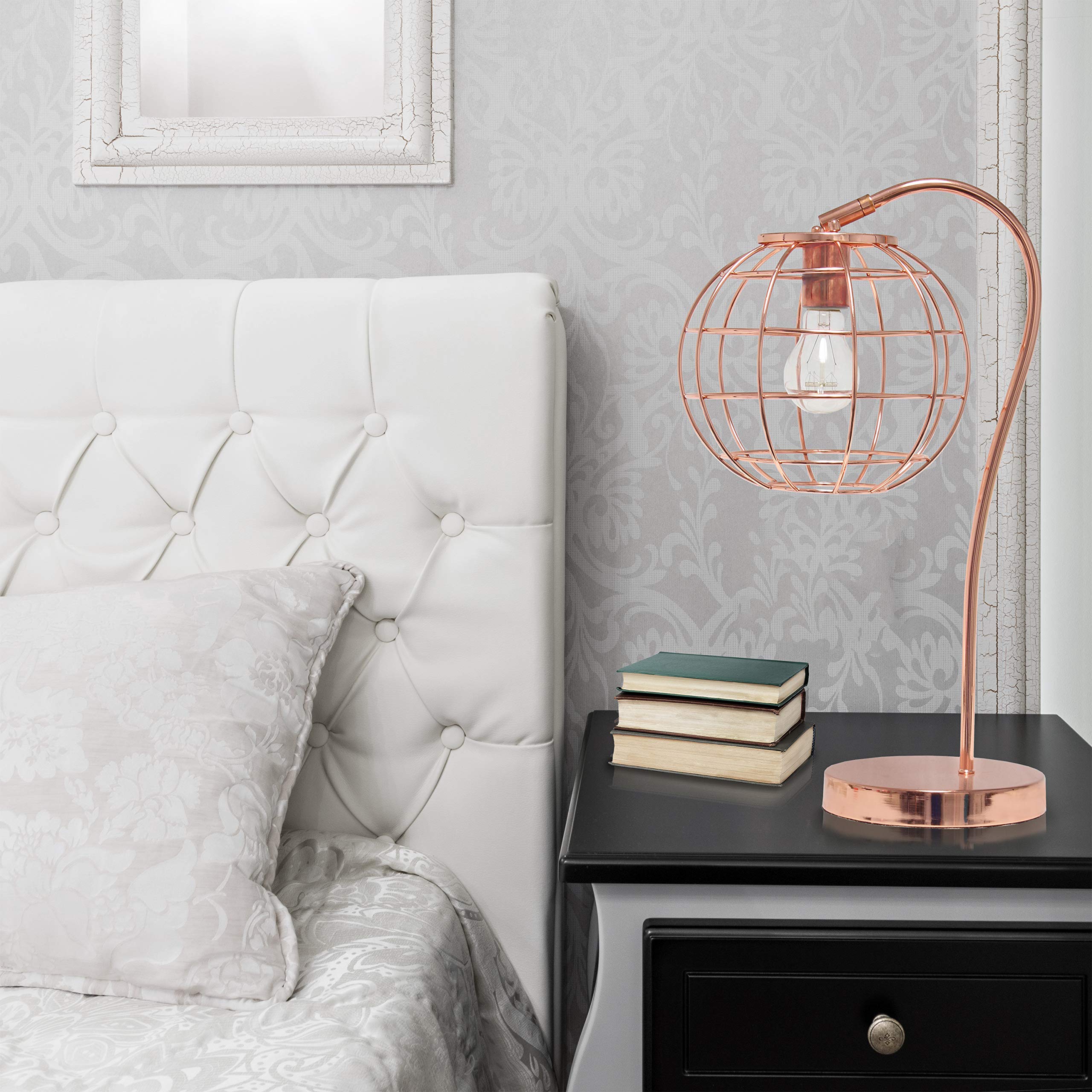 Elegant Designs LT2068-RGD Metal Table Desk Lamp, Rose Gold, Caged Design