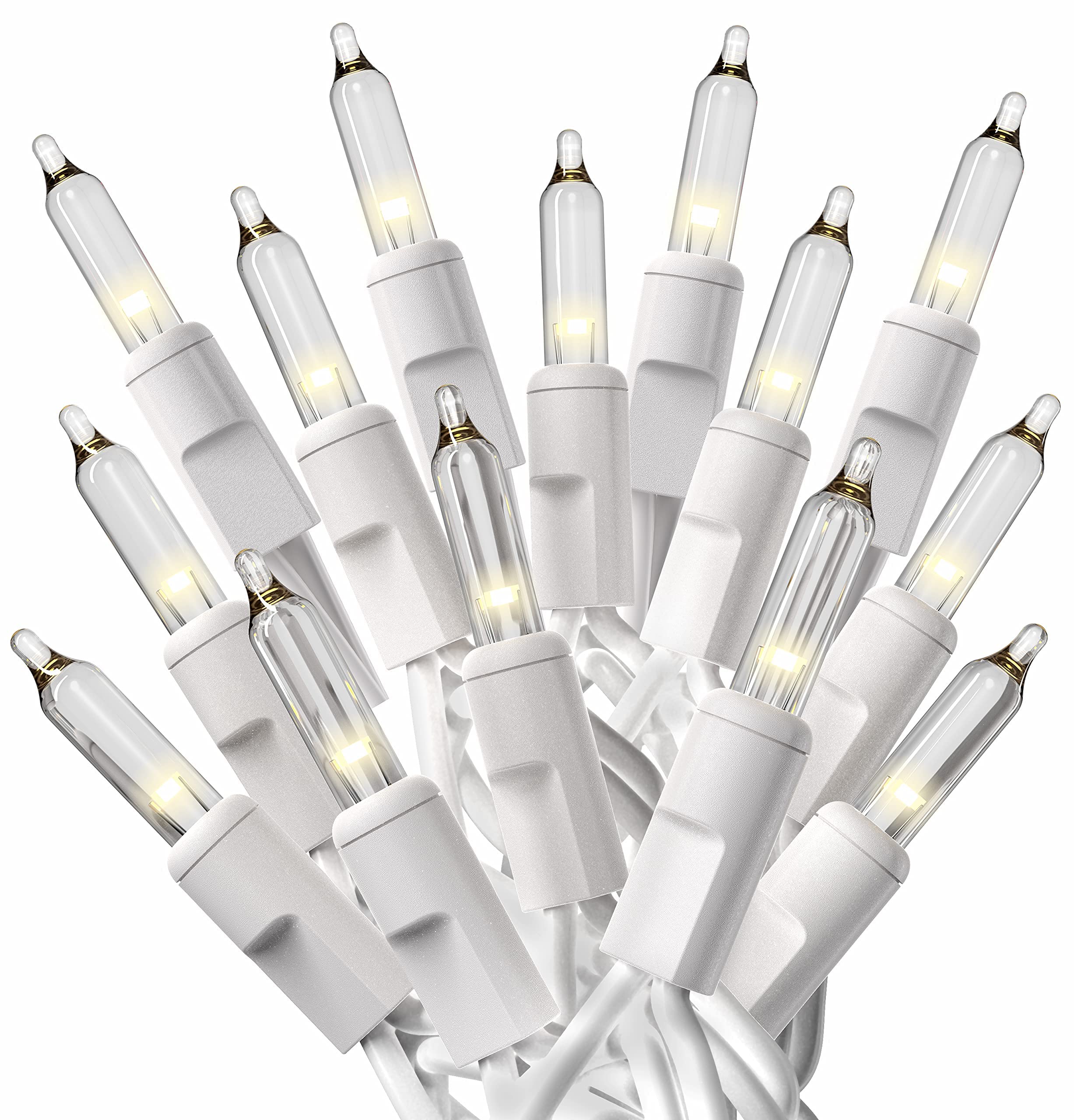 PREXTEX Christmas Lights - 300 Clear Warm White Twinkle Lights, 60 Feet Indoor/Outdoor String Lights with White Wire