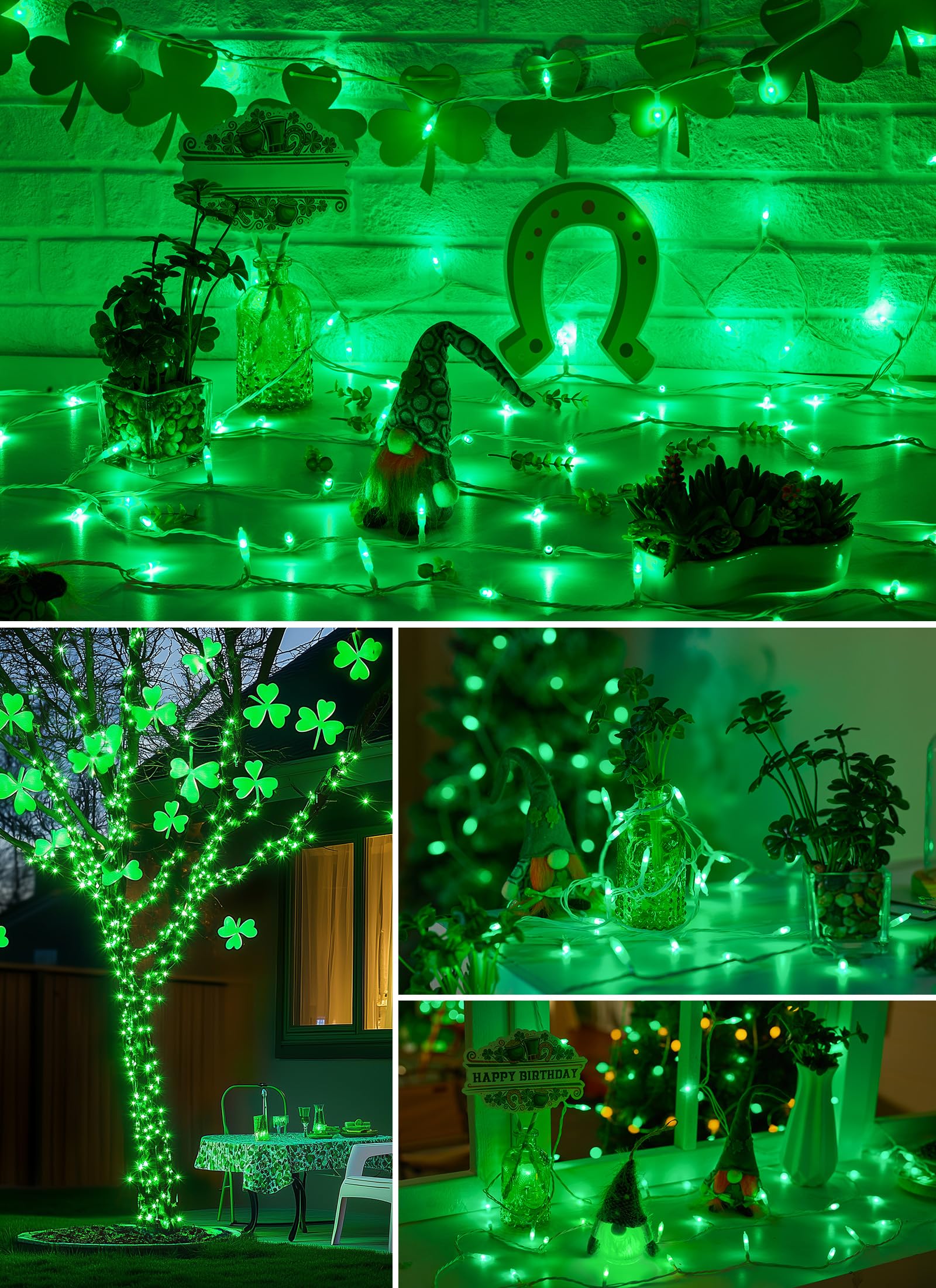 St. Patrick Mini Christmas Lights, 39 Feet 100 Led Fairy String Lights With 8 Lighting Modes, Waterproof Connectable For Indoor Outdoor Xmas Tree Garland Wreath Holiday Decoration, Green