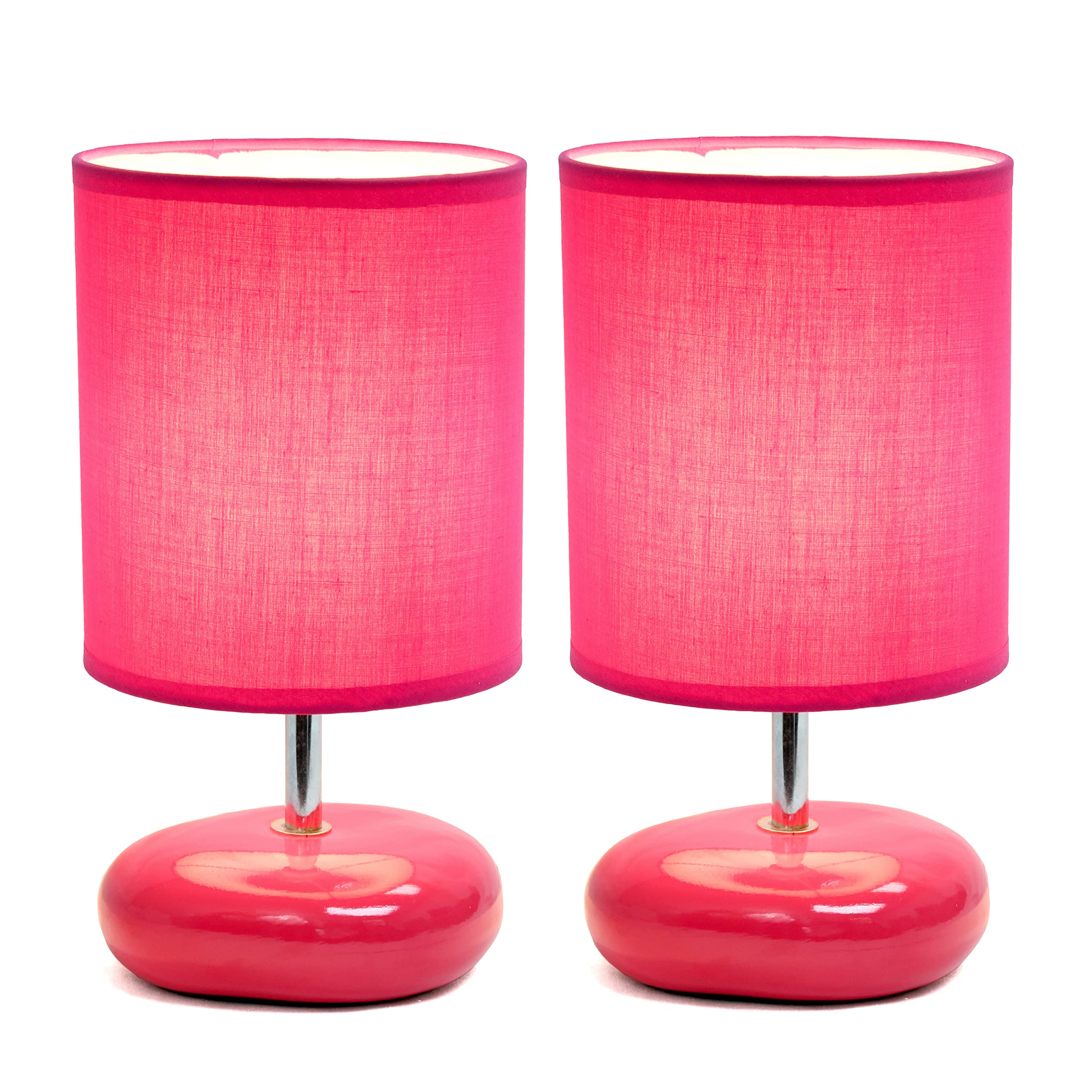 Simple Designs Lt2005-Pnk-2Pk Stonies Small Stone Look Table Desk Bedside 2 Pack Lamp Set, Pink, 5.51 X 5.51 X 10.24