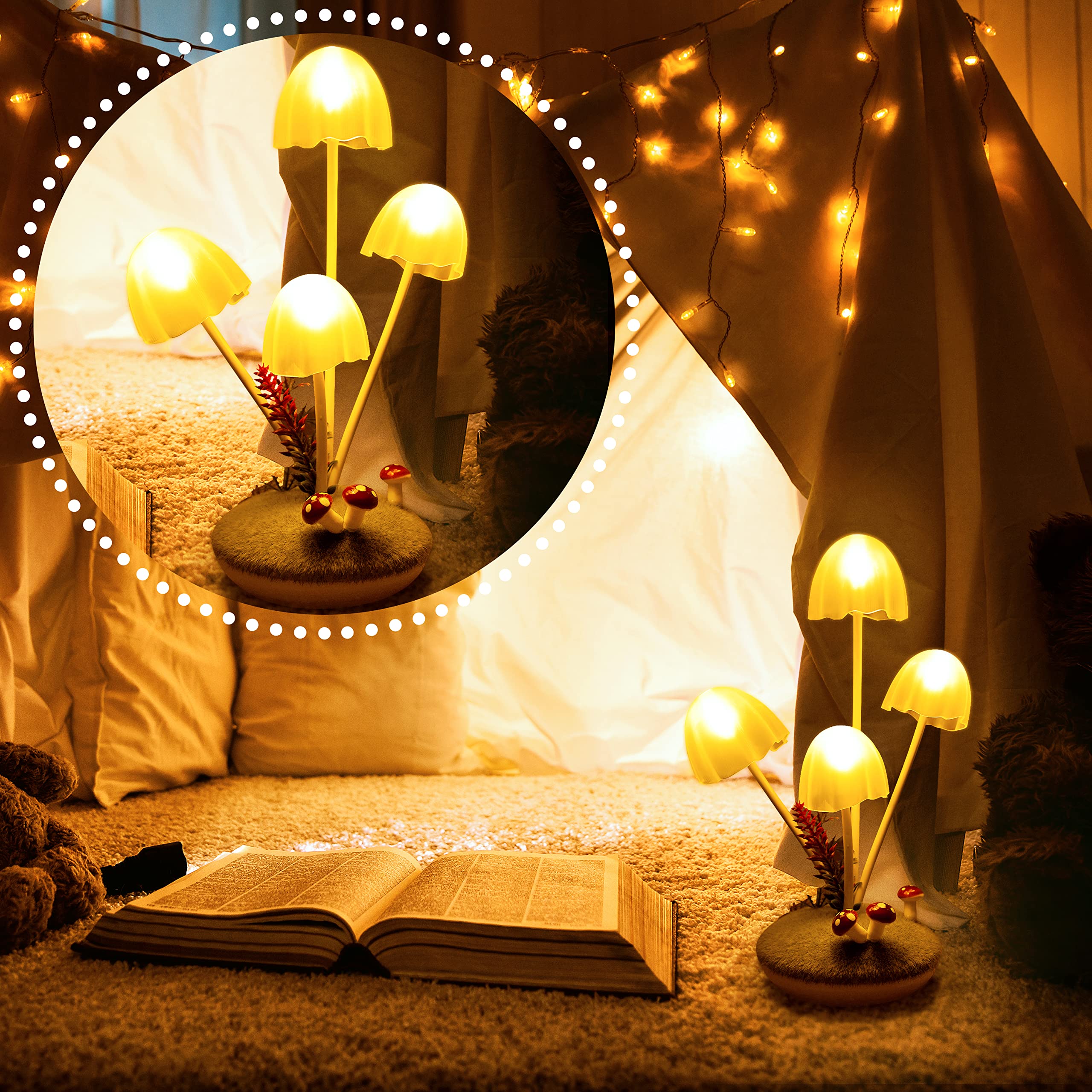 Mushroom Night Light For Kids, Wonderland Mushroom Lamp Decor Small Table Lamp, Dual-Colors Bedside Lights With Dimmable Remote