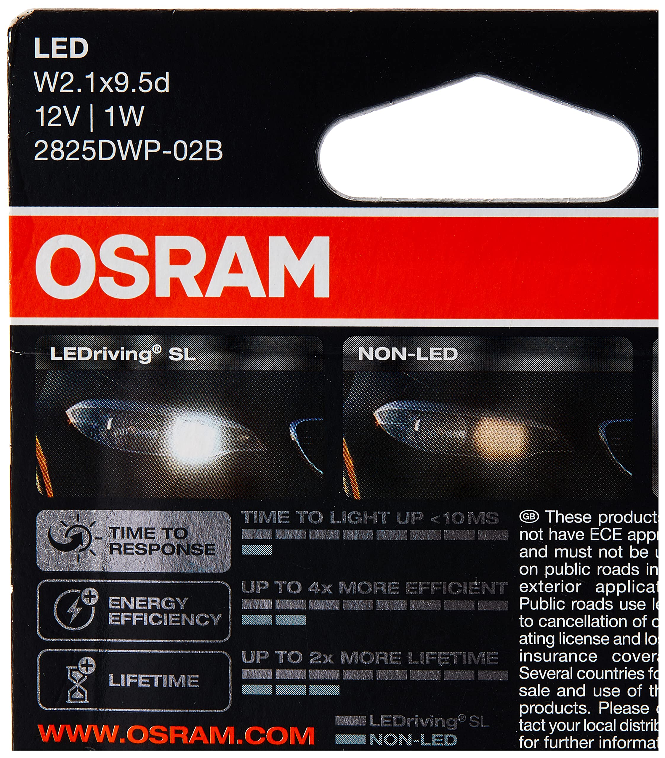 Osram Ledriving Sl W5W Led Lamps, 6000K White, H1 Size, Offroad Use, Model 2825Dwp-02B (Blister Pack Of