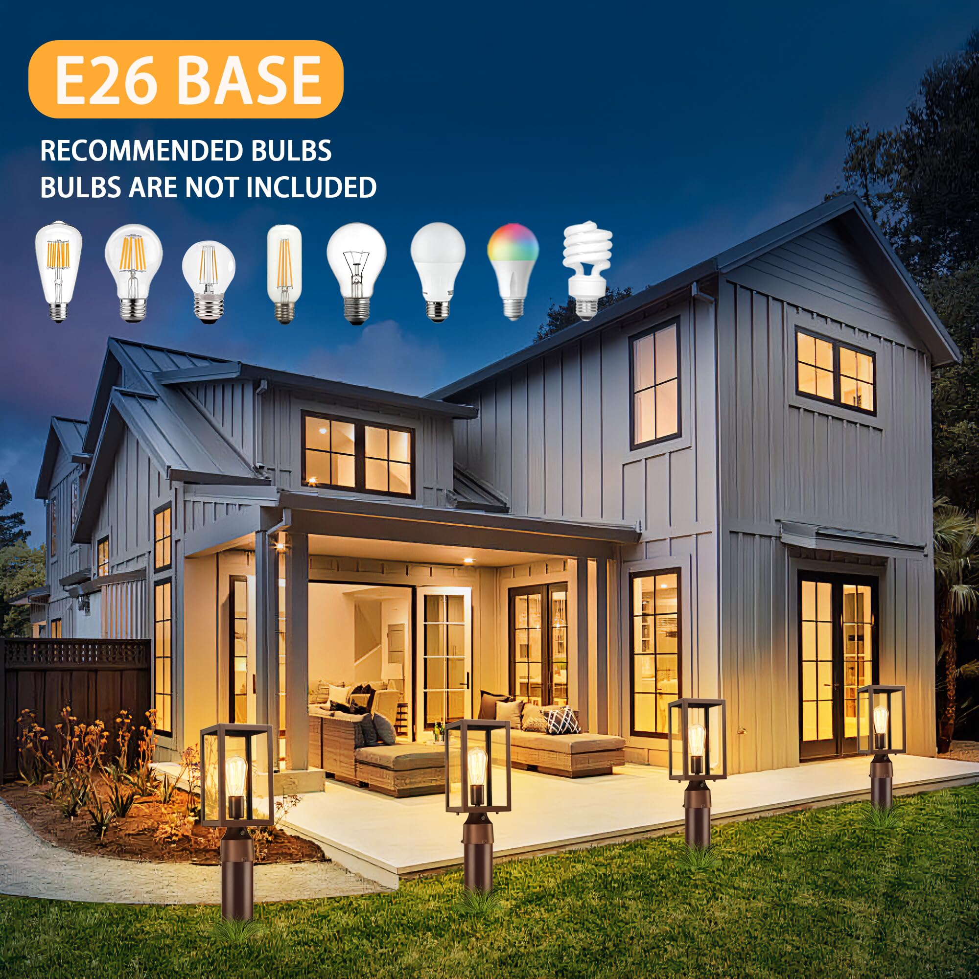 Dusk To Dawn Outdoor Post Lights With Pier Mount Base 2-Pack, Modern Lamp Post Light Fixture Waterproof Pole Lights Outdoor Colu