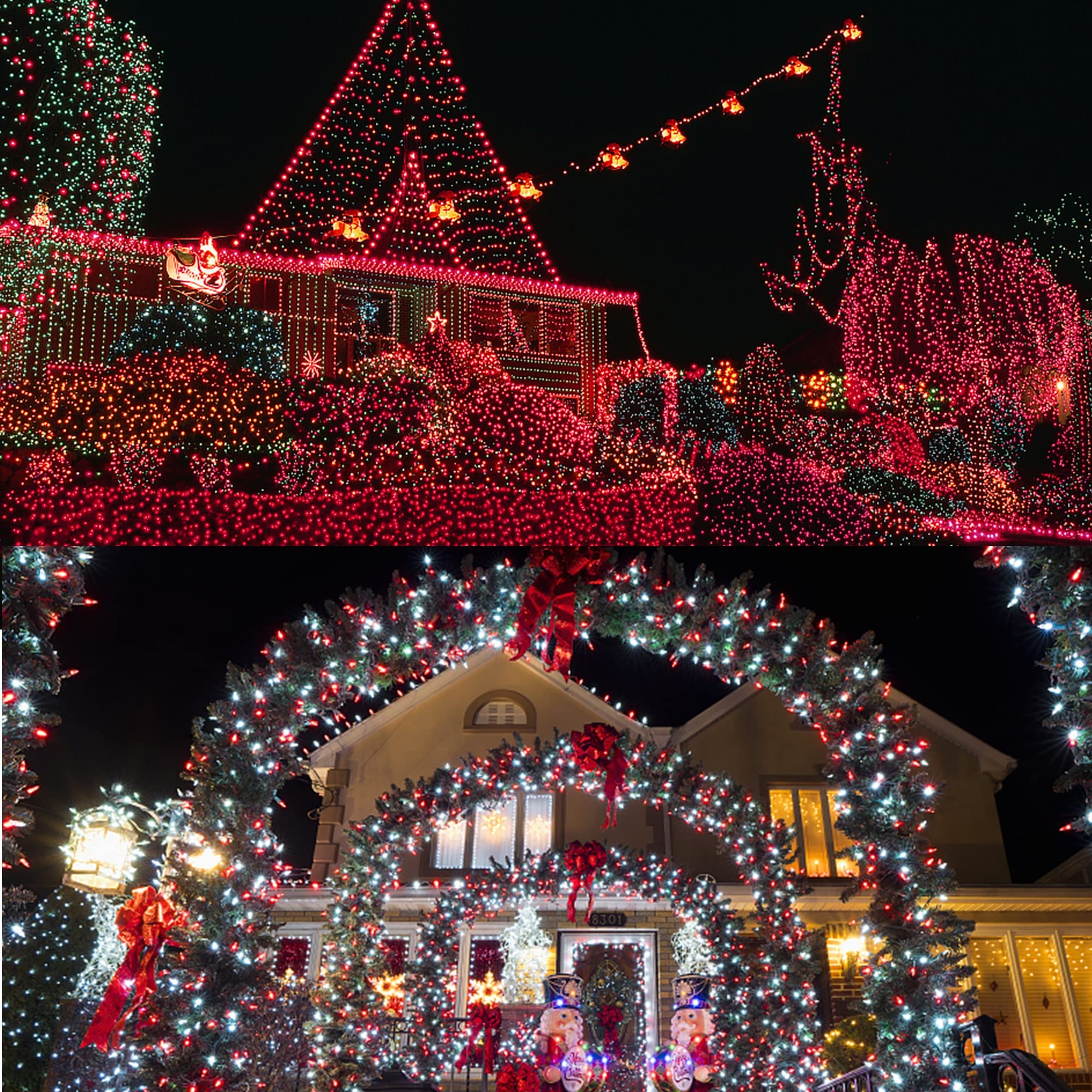 LJLNION 3 Sets Christmas Lights, 150 Count Mini String Lights, 33 FT Each, Green Wire, UL Certified, Red