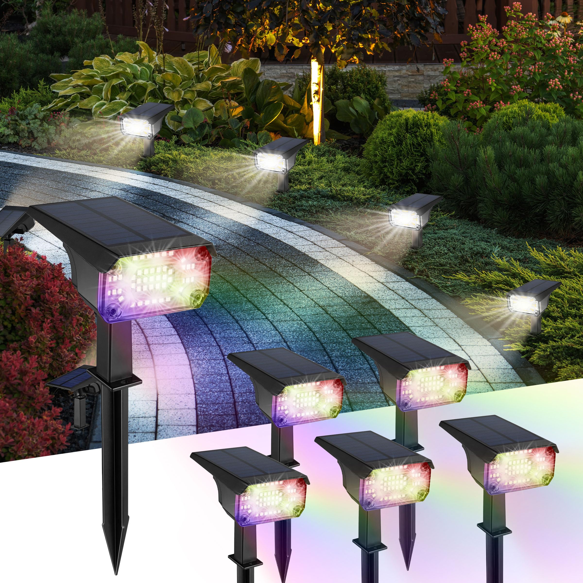 Kingsyard Solar Color Changing Lights 8 Colors, USB & Solar Powered Solar Lights Outdoor Waterproof IP68, Multicolor RGB Outdoor