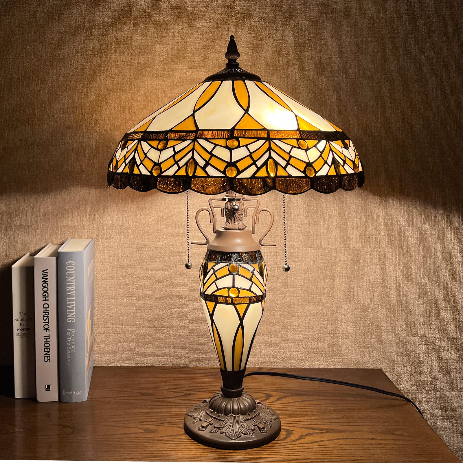 Capulina Tiffany Lamp Stained Glass Table Lamp 16X16X24 Inches 3-Light Mother-Daughter Vase Antique Style Desk Reading Light Decor For Home Office Bedroom Living Room