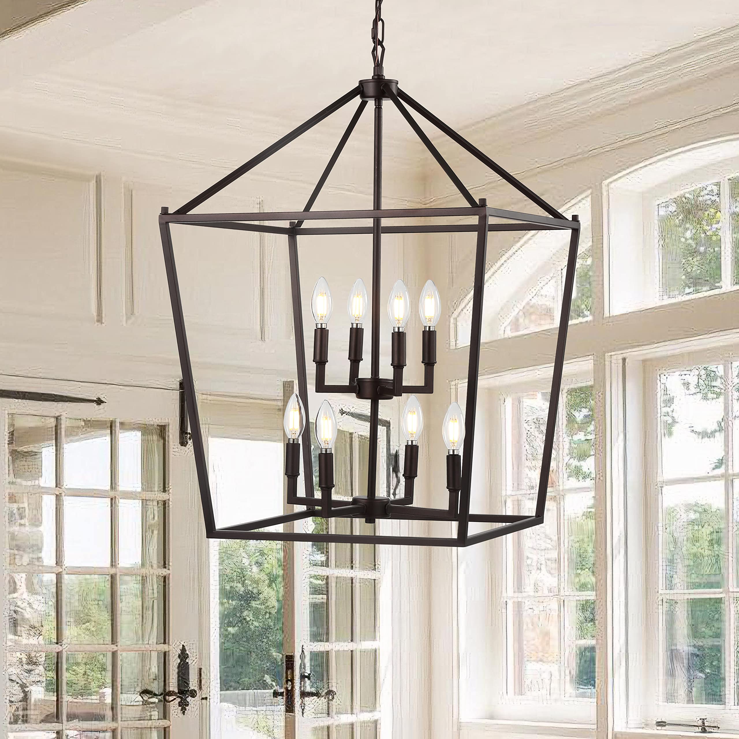 Jonathan Y Pagoda Lantern Pendant Light, Dimmable Metal, 20 In, Oil Rubbed Bronze, Model Jyl7438A, Classic Traditional Style