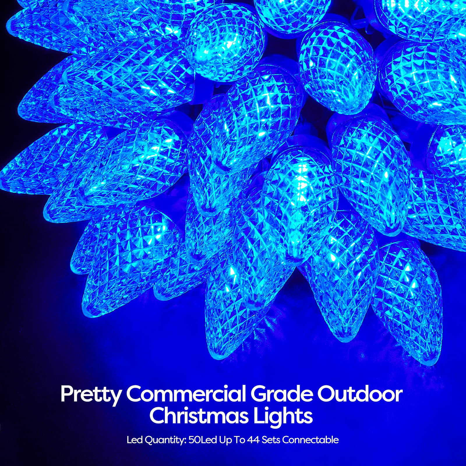 Dirnun 50Led 33Ft Blue C9 Led Christmas Lights, Commercial Grade, Ul Certified, Waterproof, Indoor/Outdoor, Connectable, Wedding