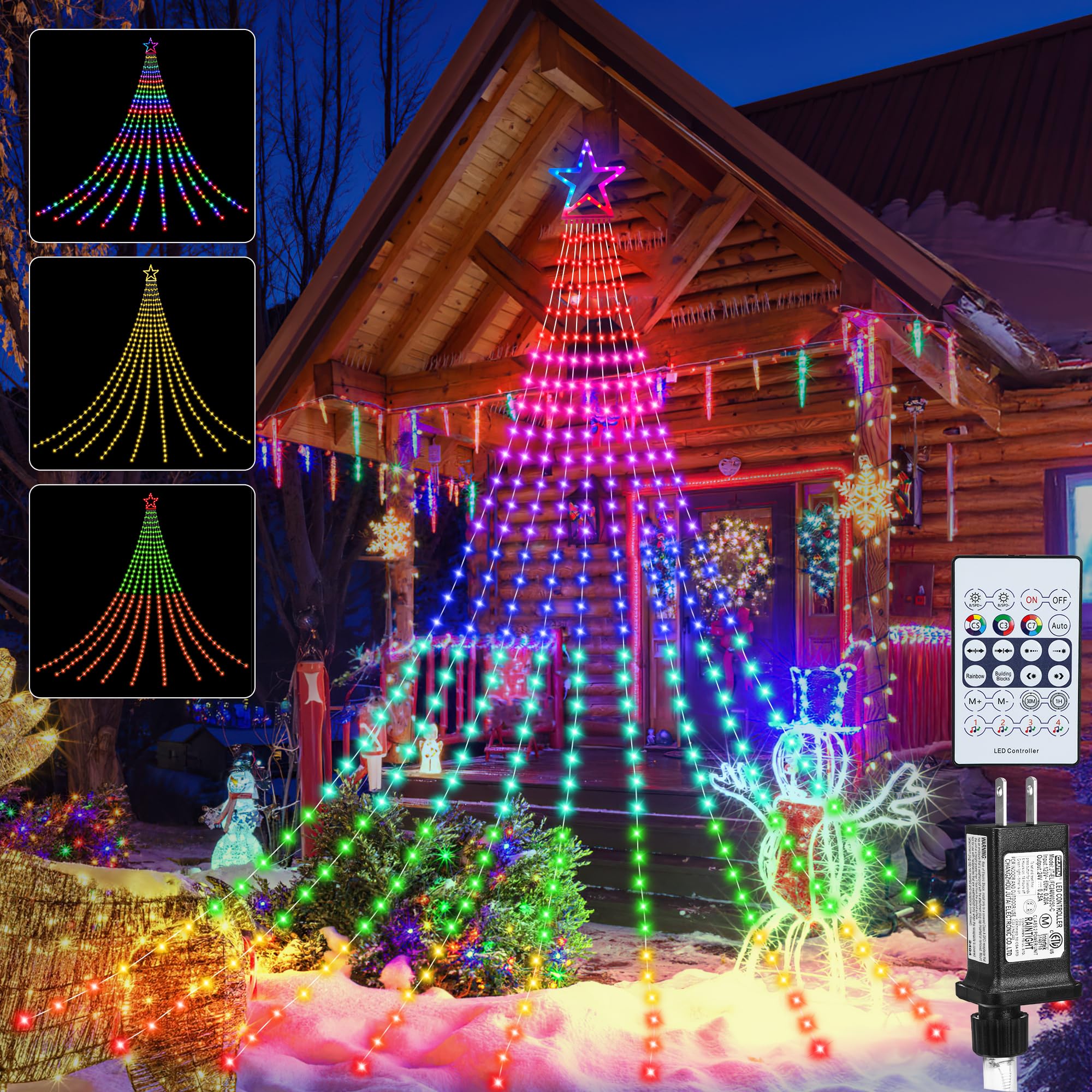 Cerflyer Christmas Decoration Rgb String Lights  Outdoor Color Changing Christmas Lights 320 Led 11.5 Ft Star Tree Topper String Light With 8 Light Modes For Xmas New Year Holiday Garden Yard