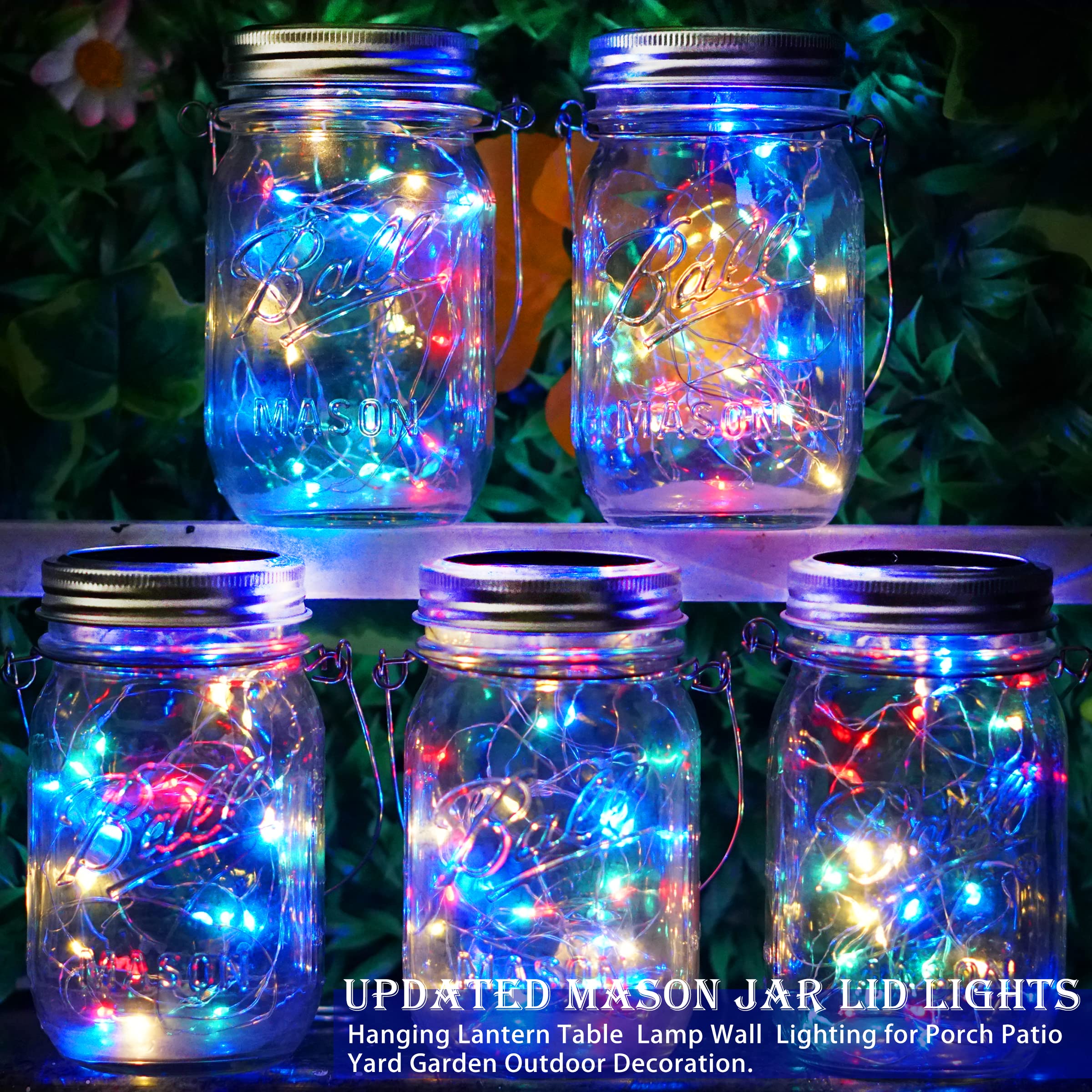 SunKite Solar Mason Jar Lights, 8 Pack 20 LED Waterproof Fairy Lights, Multi-Colored, for Patio, Yard, Garden, Wedding Decoration