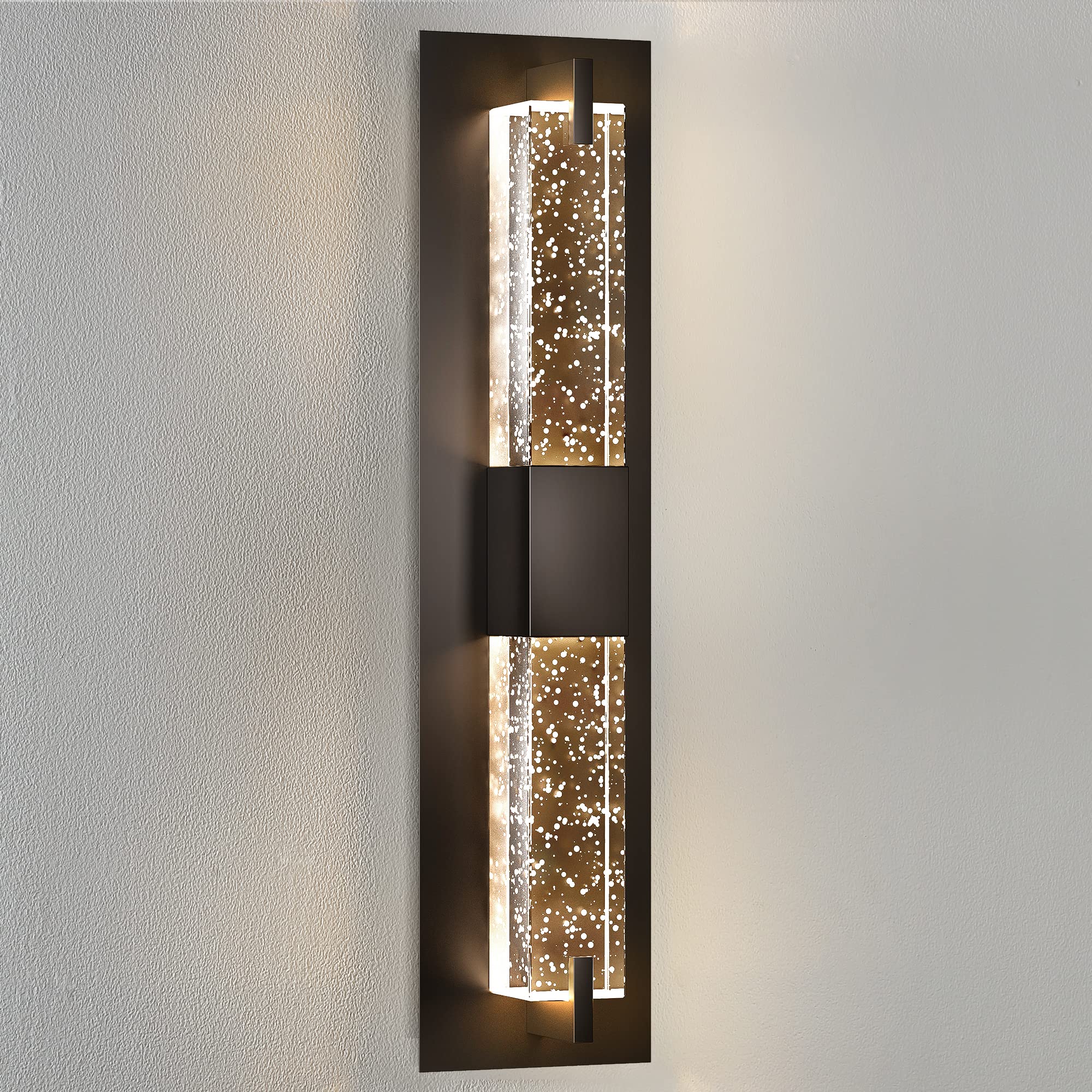 WOSHITU LED Wall Sconce Light: 19 Inch Black Modern Sconces Wall Lighting 3000K Dimmable Crystal Indoor Bathroom Sconce Wall Mou