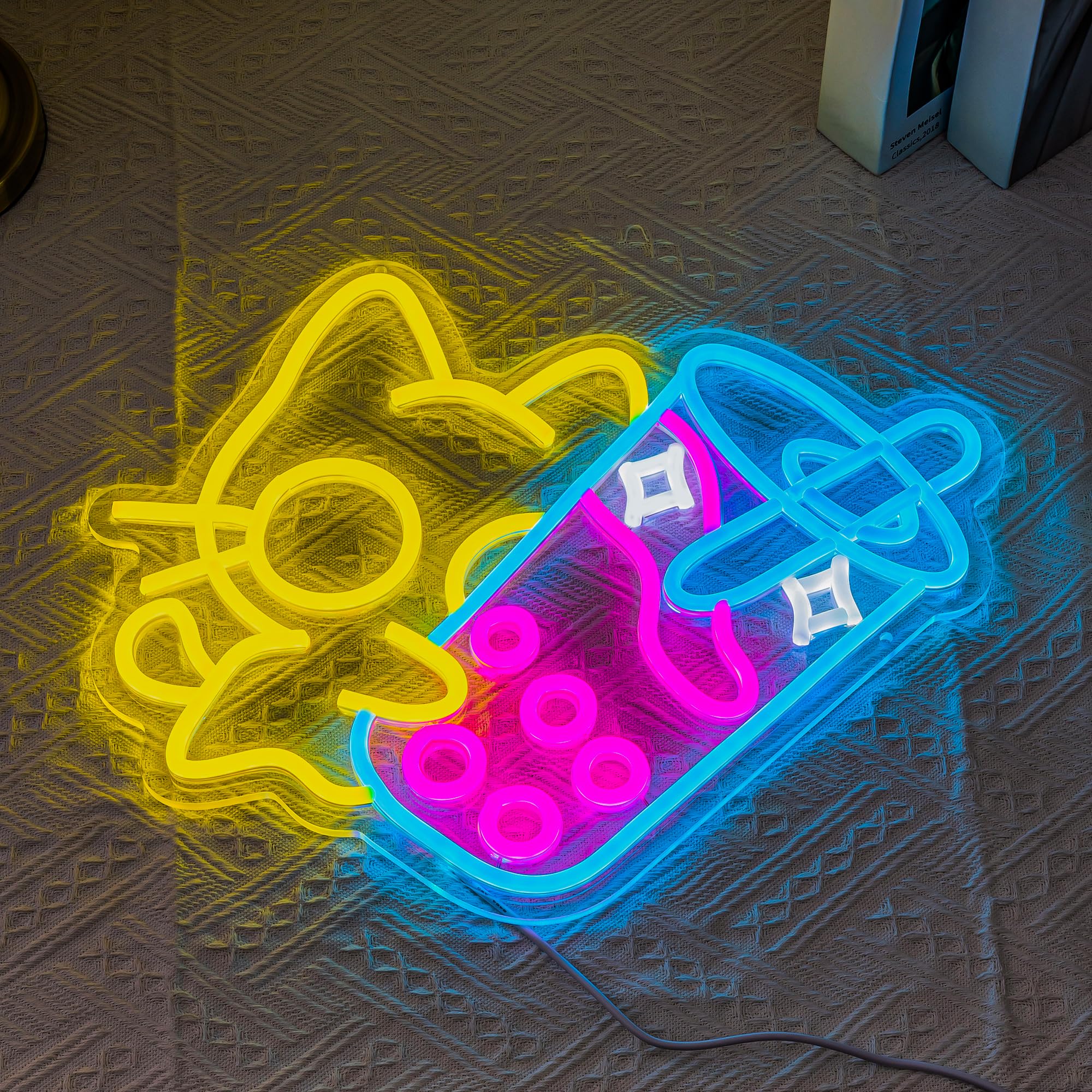 SUYUZUR LED Neon Sign - Cat Bubble Tea Light for Wall Decor - Colorful Acrylic - Yellow Pink - Model SLY-01