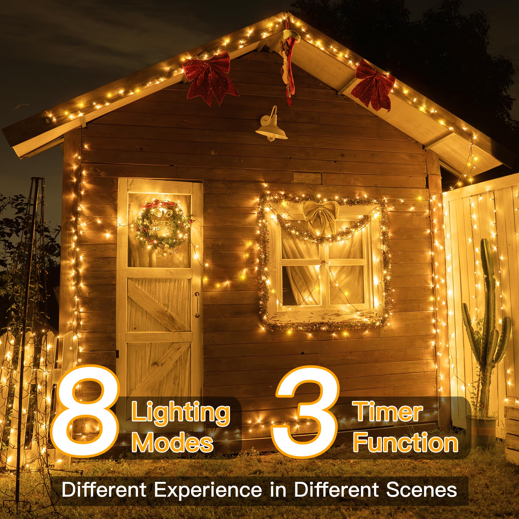 Ollny Christmas Lights 1000 LED 328FT Outdoor Warm White IP44 Waterproof with Remote Timer - Model NYA1000A
