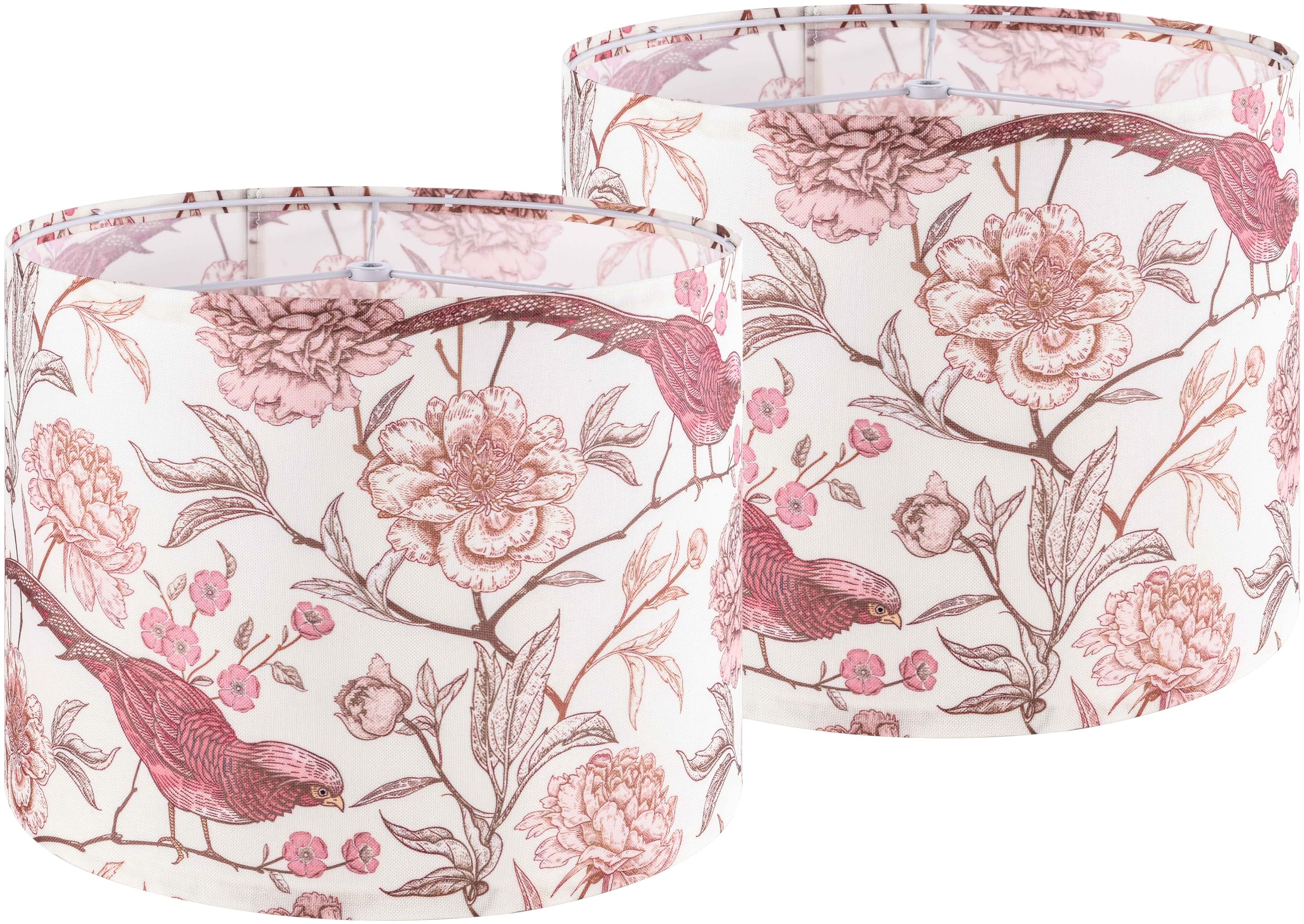 GOSO 2pcs Medium Lampshade Polyester Printing Flowers and Birds Drum Lamp Shade For TableLamp,Floor Lamps,Wall Hanging,Diy Penda