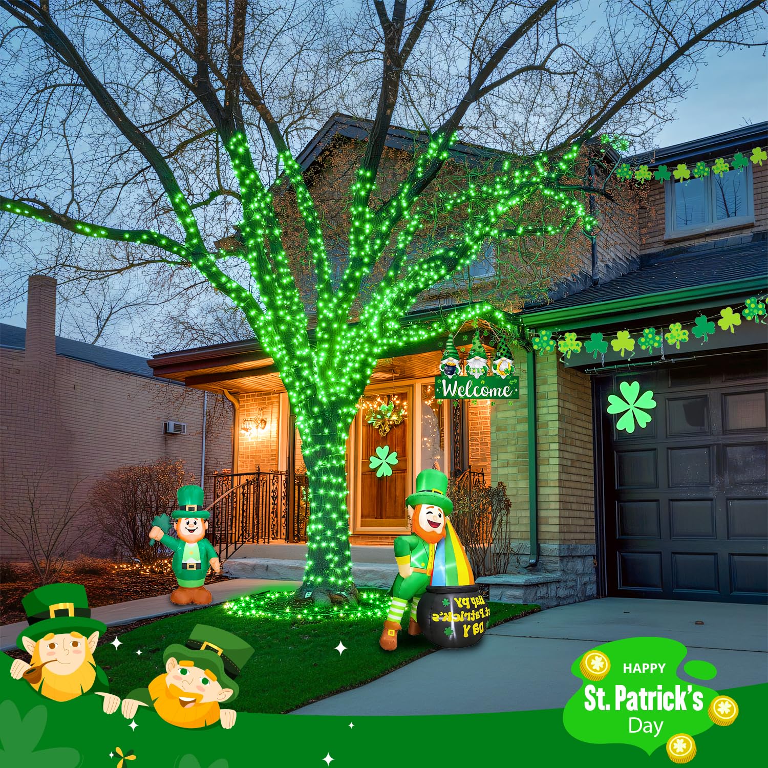 Jmexsuss 400 Led Green St Patricks Day Lights Plug In, 132Ft Christmas Lights With Remote, 8 Modes Green String Lights For St Pa