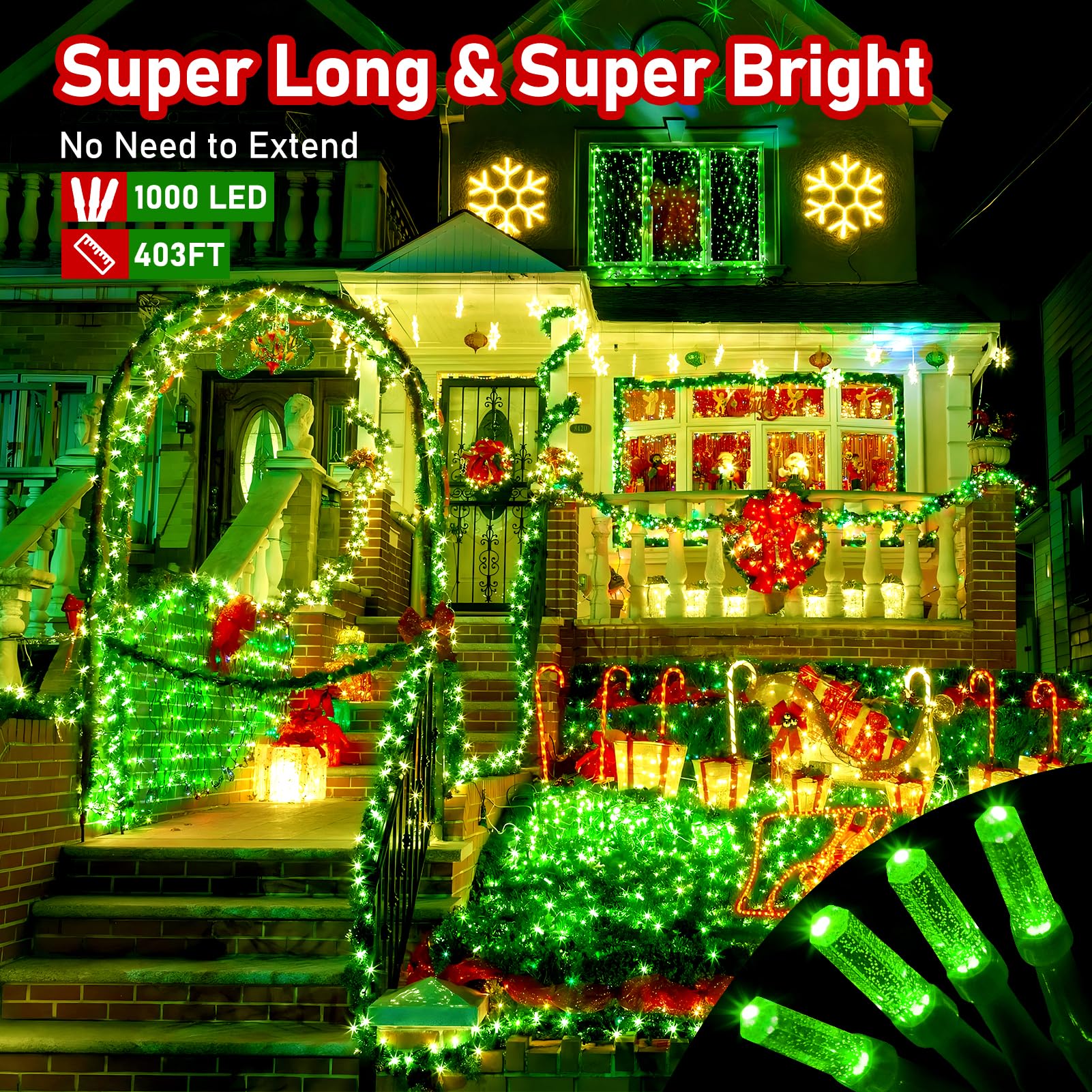 XURISEN 1400 LED Christmas Lights Outdoor, 561FT Green String Lights, 8 Modes & Memory Timer, Model XUR-STG37