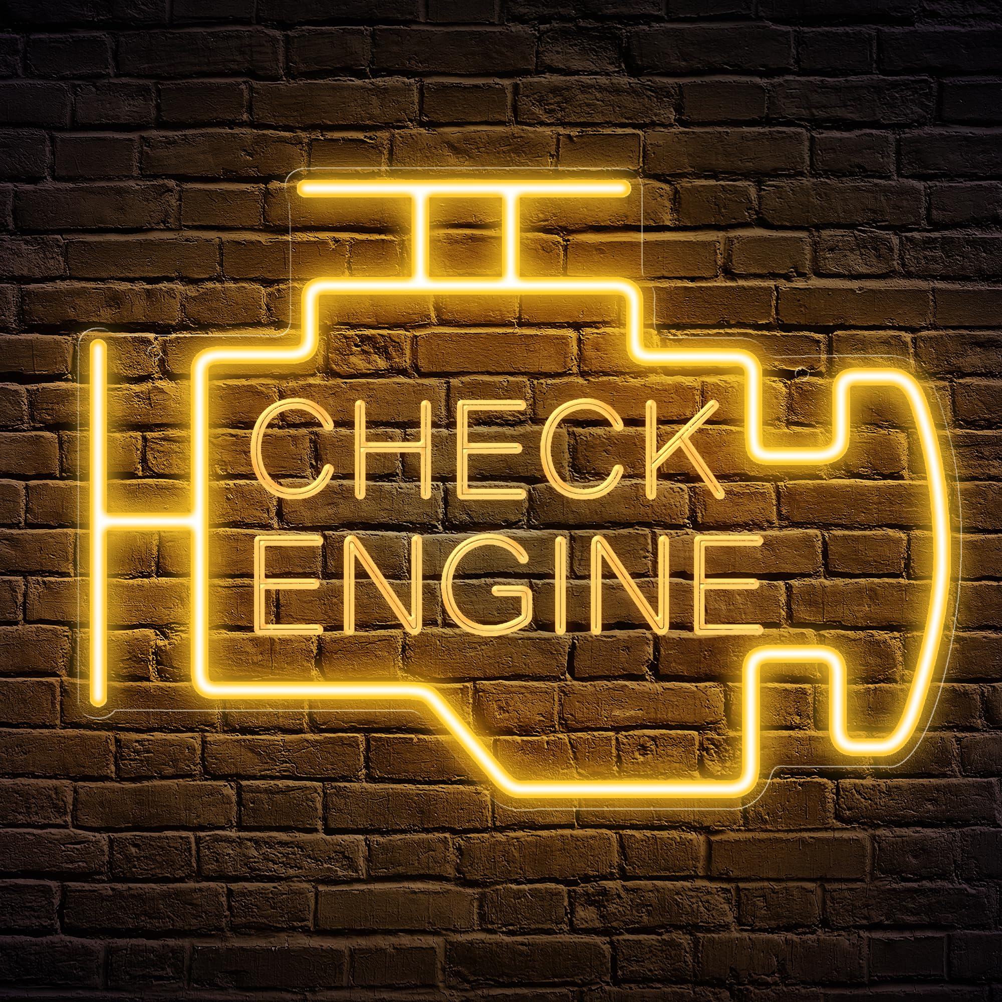 Kavaas LED Check Engine Neon Sign for Garage Decor, 15.7 inches, Golden Yellow