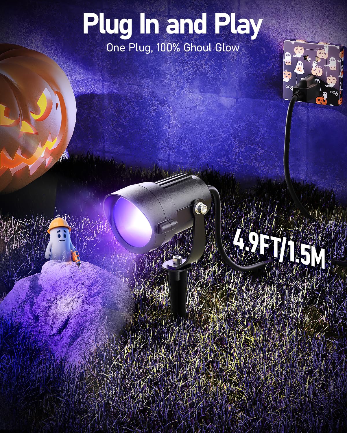 Hiboitec Halloween Black Light Spotlight Outdoor 12W Ip65 Waterproof Led Spot Lights Landscape Lighting With 4.9Ft Us Plug For Glow Party Body discomfort-reducingt Yard Garden Decorations 1Pack