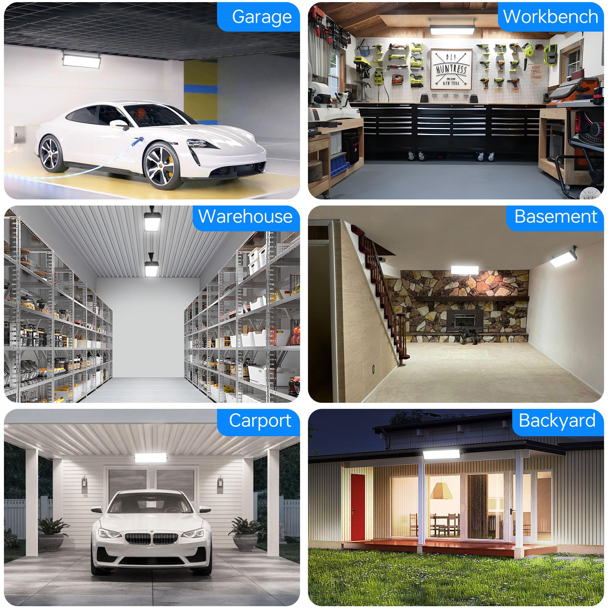 YQNLIFA 150W LED Shop Light, 18000LM, IP66 Waterproof, 6000K Daylight White, Black, Model YLF-150W-CKD,