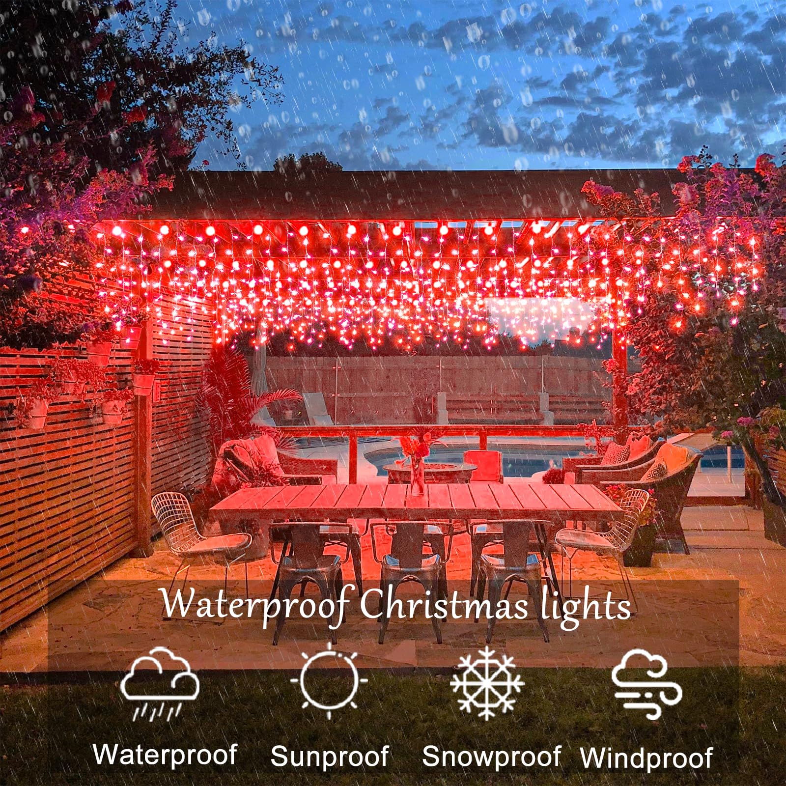 33Ft Red Christmas Lights Outdoor, 400 Led Icicle Lights For Outside, Plug In Twinkle Lights Indoor With 8 Modes Timer Waterproo