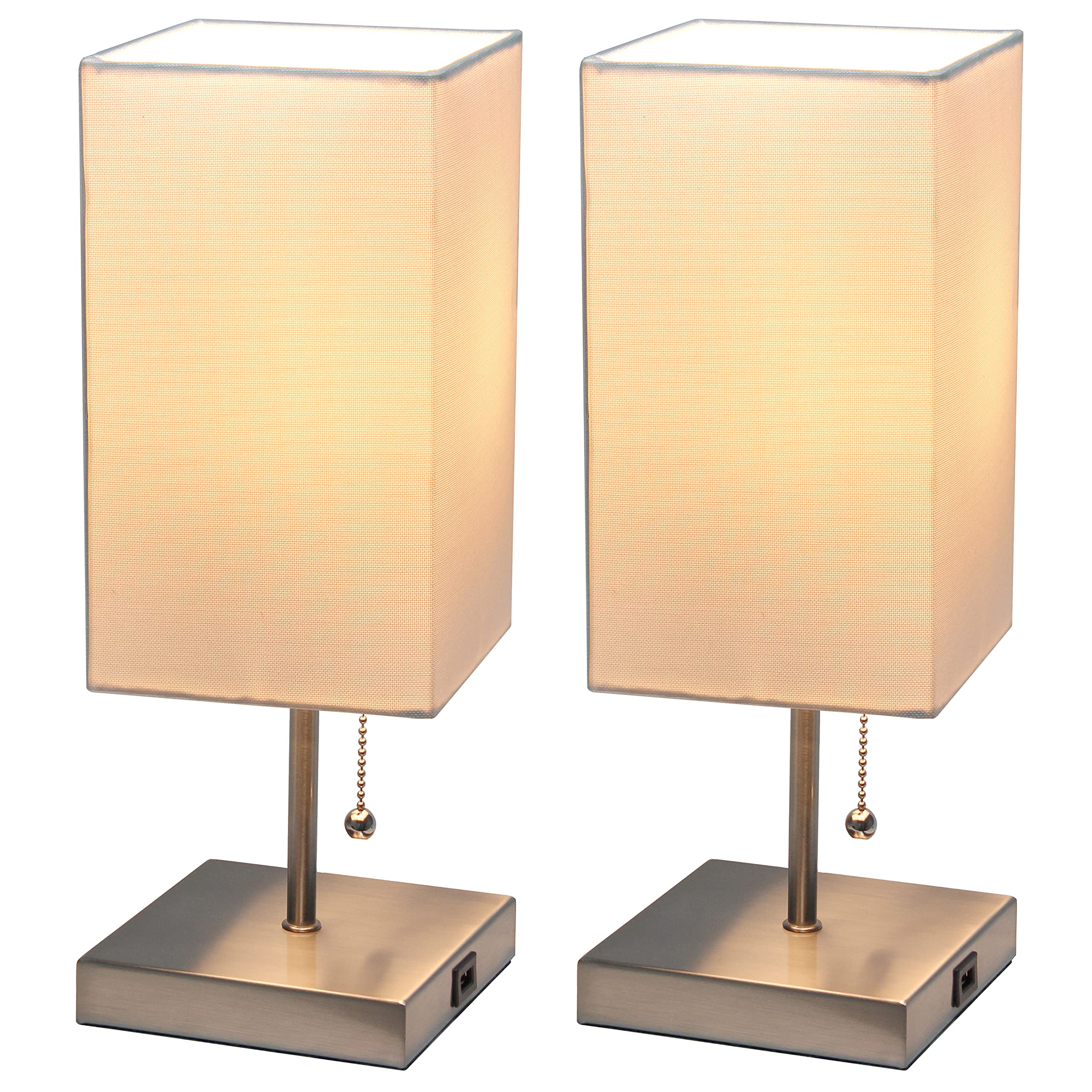 Simple Designs Lc2003-Wht-2Pk Small 2 Pack Usb Charging Bedside Lamp Set, Brushed Steel/White