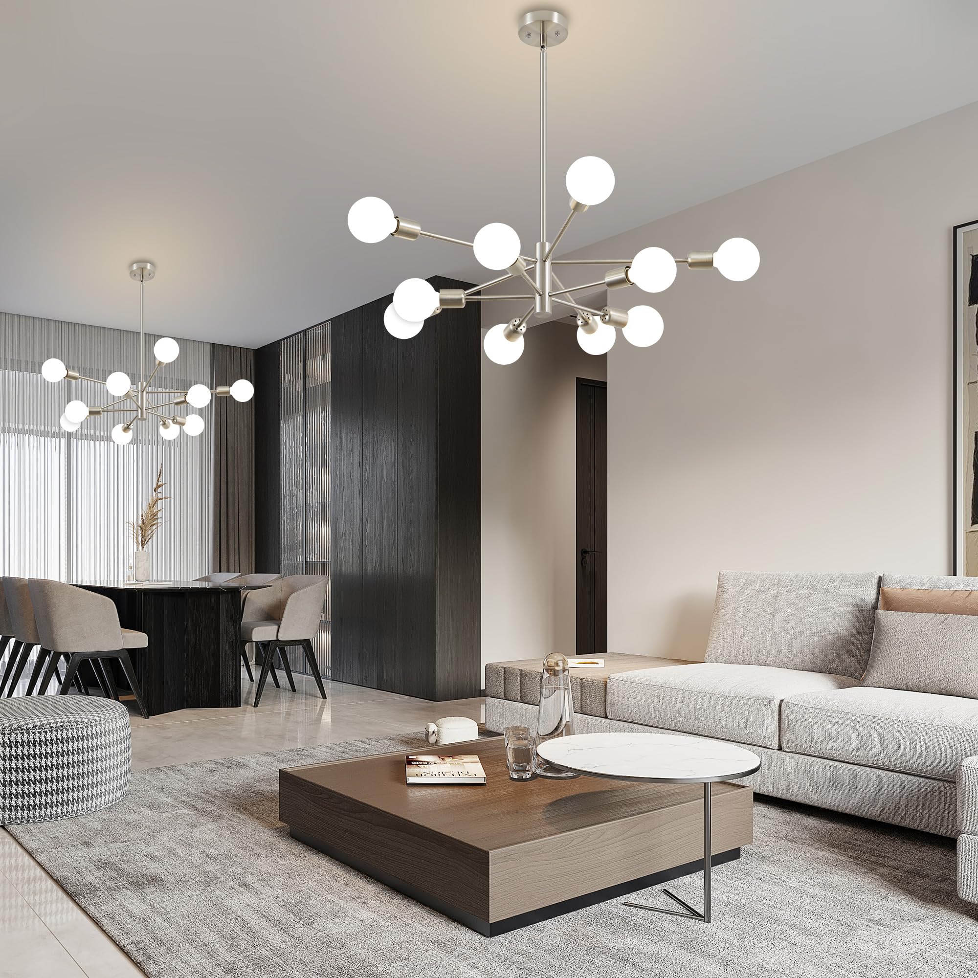 Deyidn Sputnik Chandelier Modern Brushed Nickel Chandeliers Mid Century Ceiling Lighting Fixture For Living Room, Kitchen, Bedro