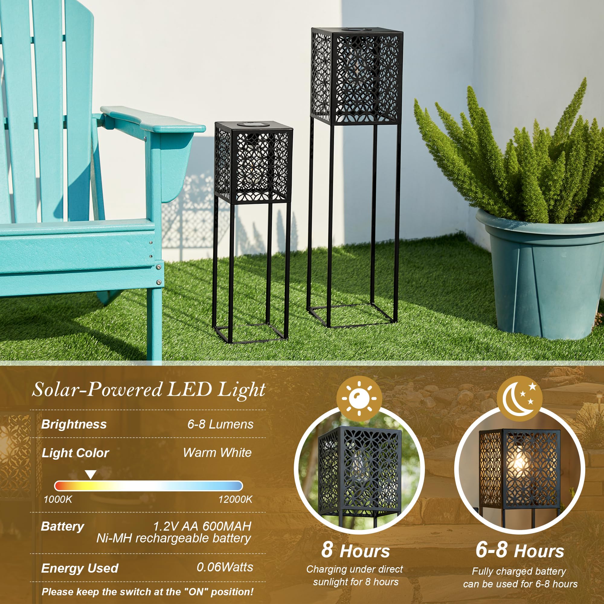 Euty 2 Pack Solar Floor Lamp Outdoor Waterproof Solar Powered Lanterns With Edison Bulbs Pathway Light For Patio Pool Lawn Porch