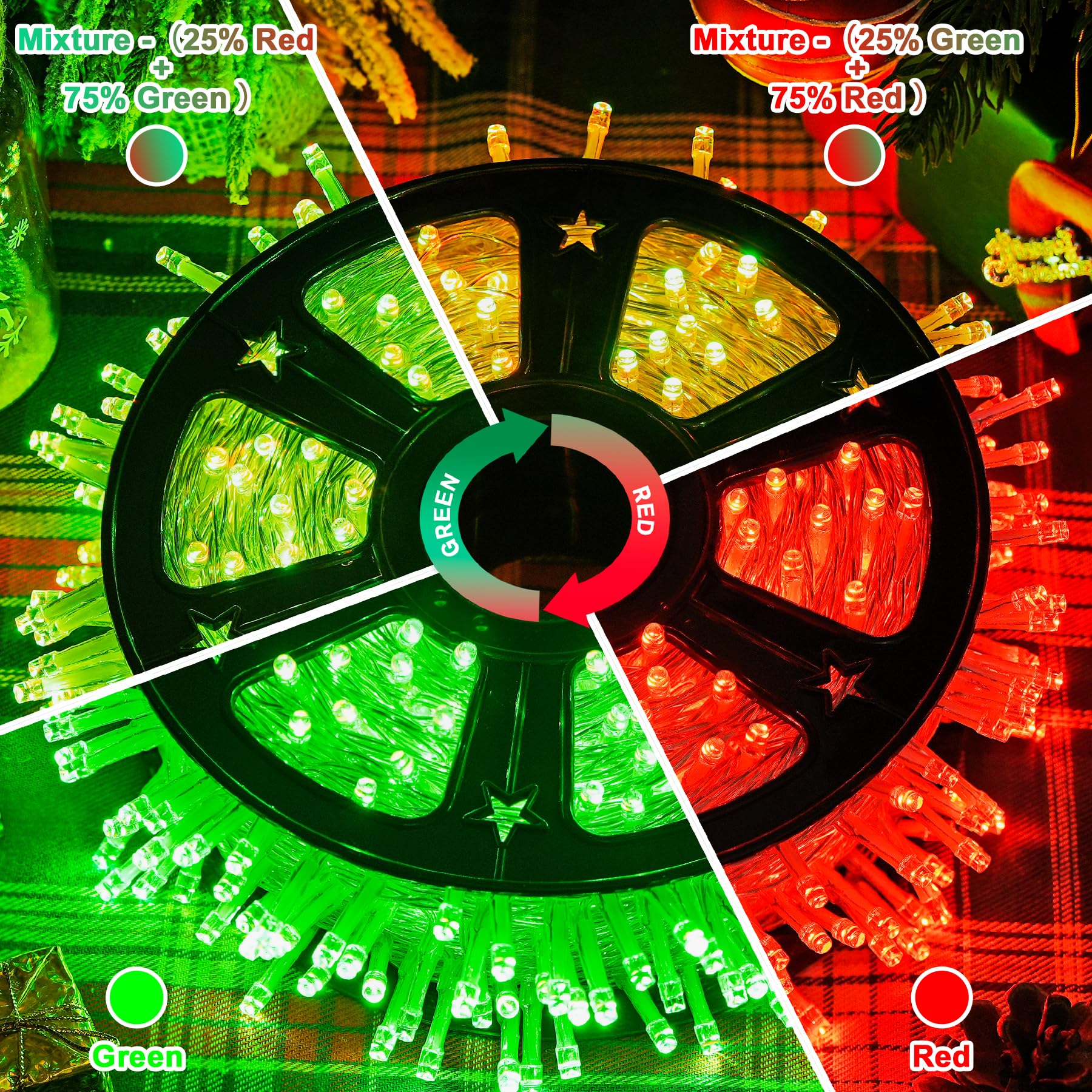JMEXSUSS Christmas String Lights 168ft 600 LED Color Changing Red Green 8 Modes Model EXS-S-0600-R