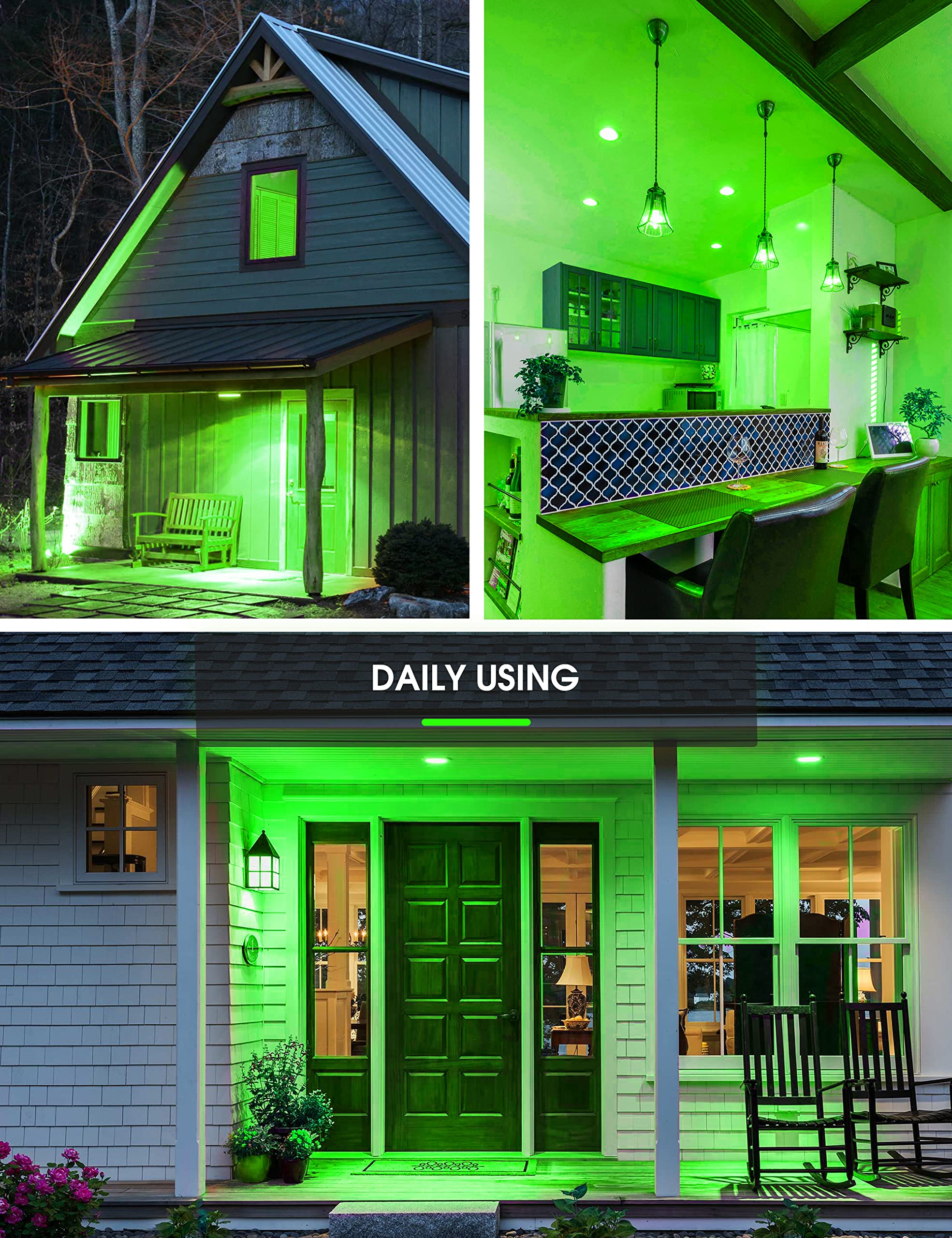 L Lohas Led Christmas Green Flood Light Bulbs, Christmas Led Br30 Pure Green Flood Light Indoor 65W Equivalent, 11 Watt Colored