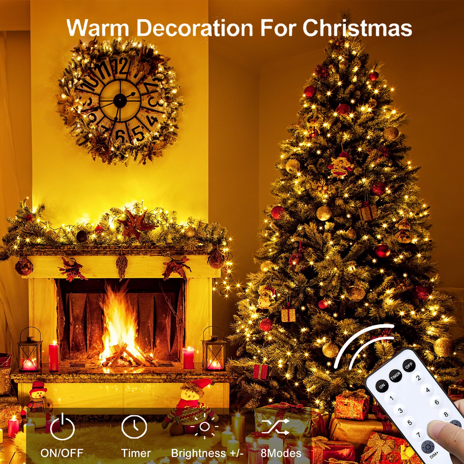 KENTA 105FT 300 LED Fairy Lights, Warm White, Copper, Waterproof, Timer & Remote, 8 Modes, Model KXDC-USB-NB4P