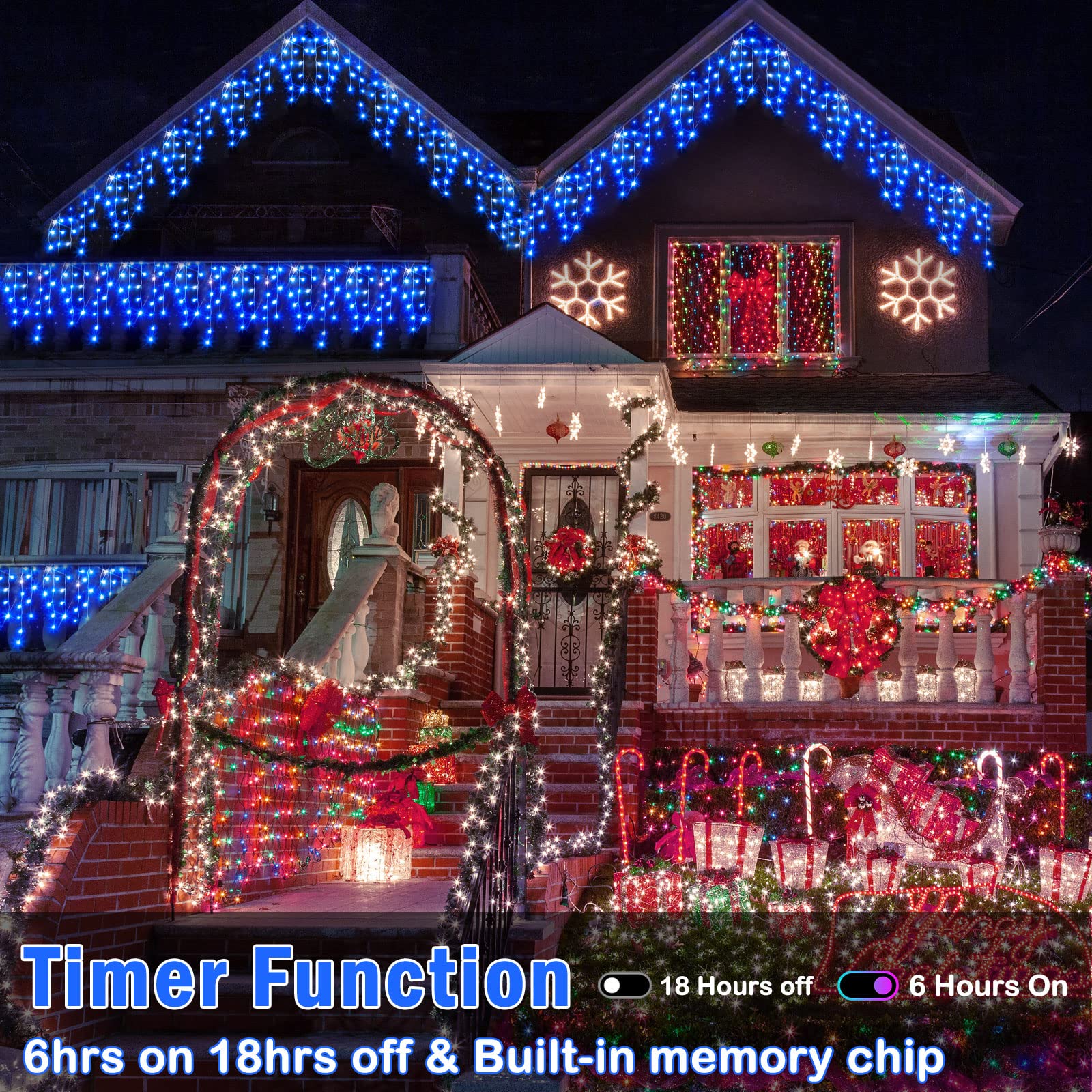 Hezbjiti Christmas Lights Decorations Outdoor, 1600 Led 164 Ft 8 Modes Rain Drops Fairy String Curtain Lights For Christmas Decor Eaves Window Party Yard Garden Indoor(Blue, 1600Led 164Ft)