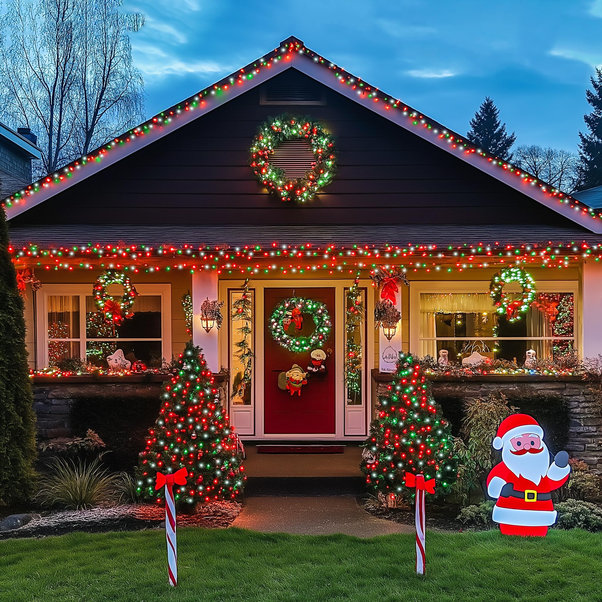 Jmexsuss 200 Led Red White And Green Christmas Lights Outdoor  66Ft String Lights Indoor Clear Wire  Christmas Tree Lights Plug In For Bedroom Tree Christmas Party Decorations