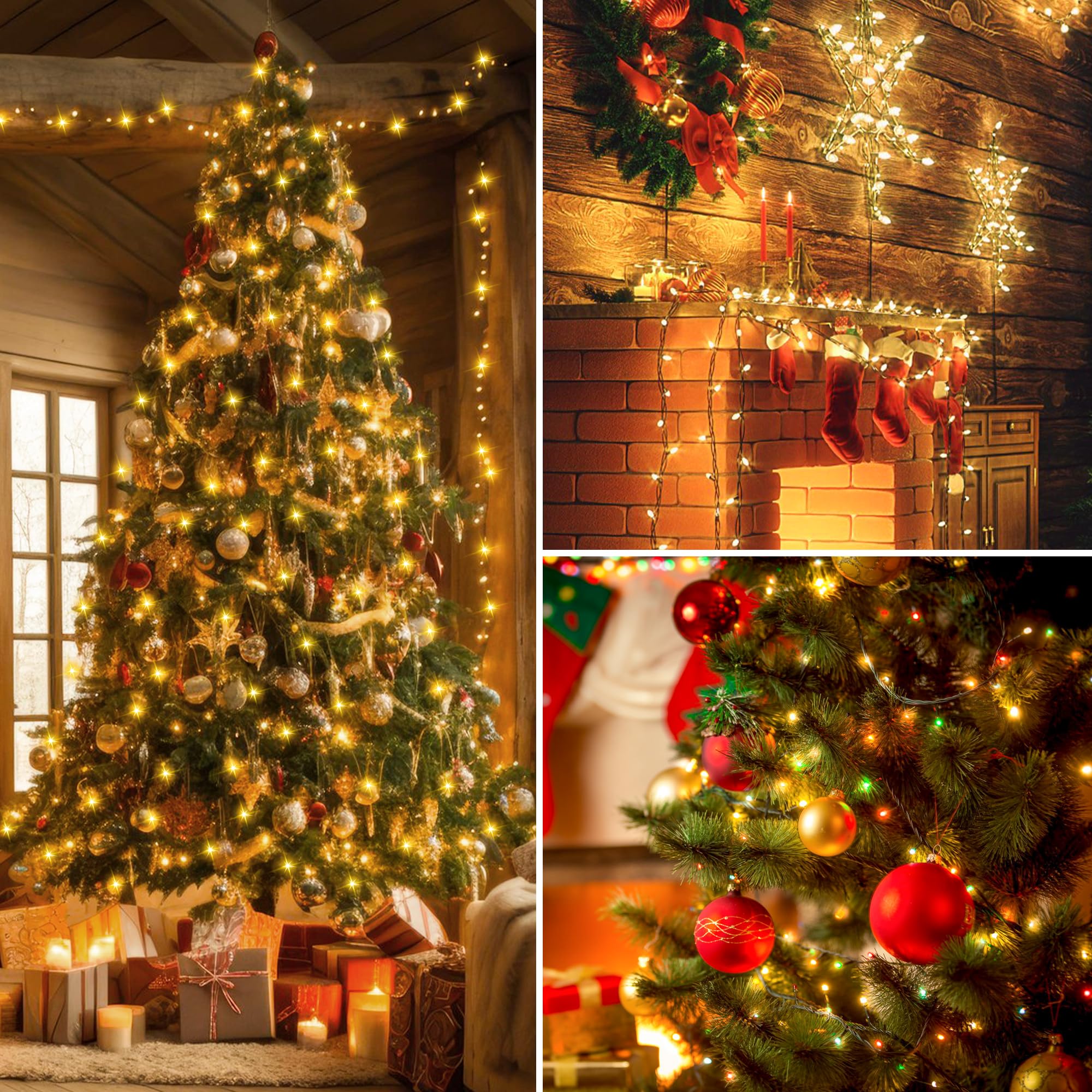 Kwaiffeo Christmas String Lights, 100Ft 300Led 8 Modes Connectable Waterproof Warm White Christmas Lights Outdoor Indoor, Twinkl