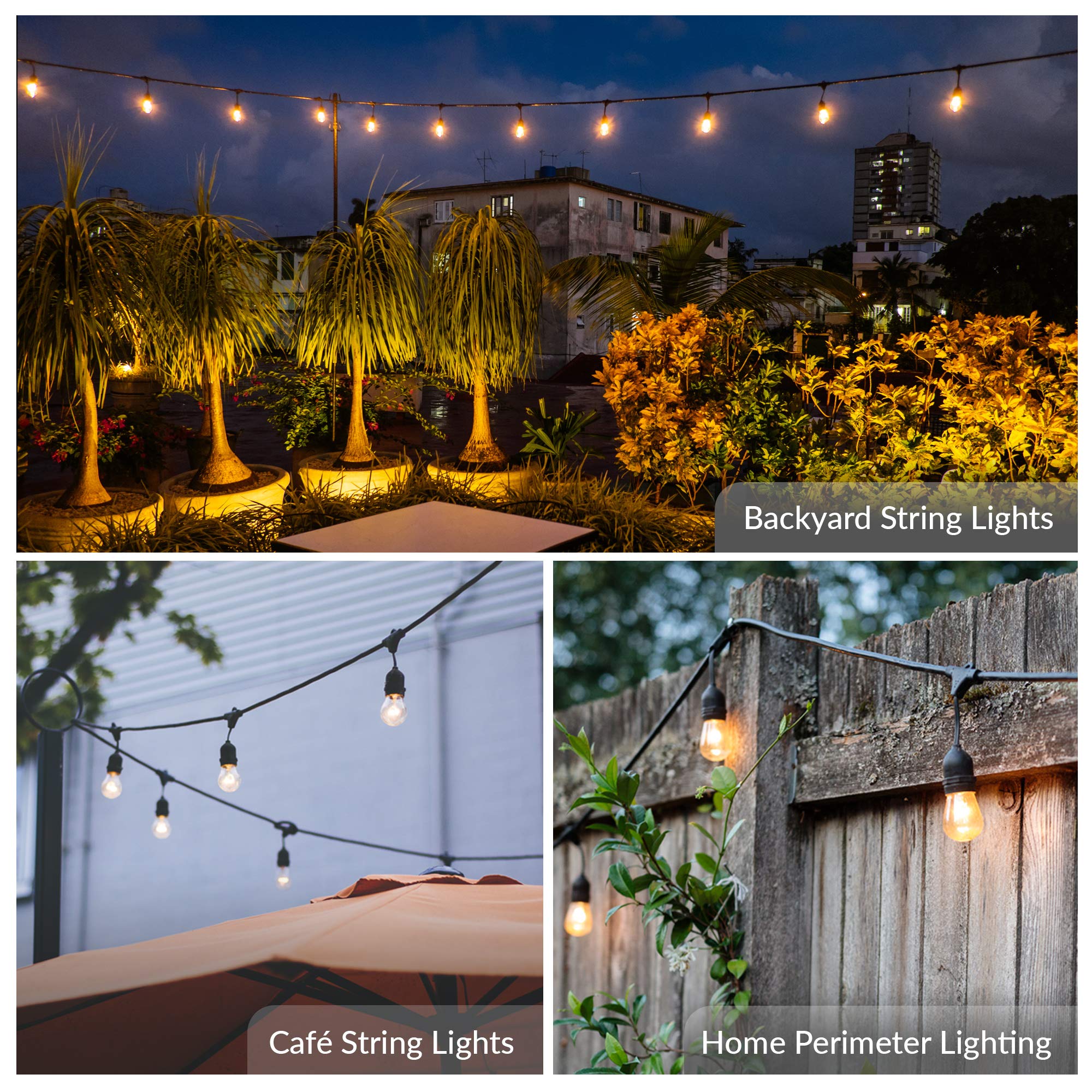 Simba Lighting String Light Outdoor S14 Replacement Bulb 11W E26 Medium Screw Base For Decorating Patio, Caf  , Pergola, Porch,