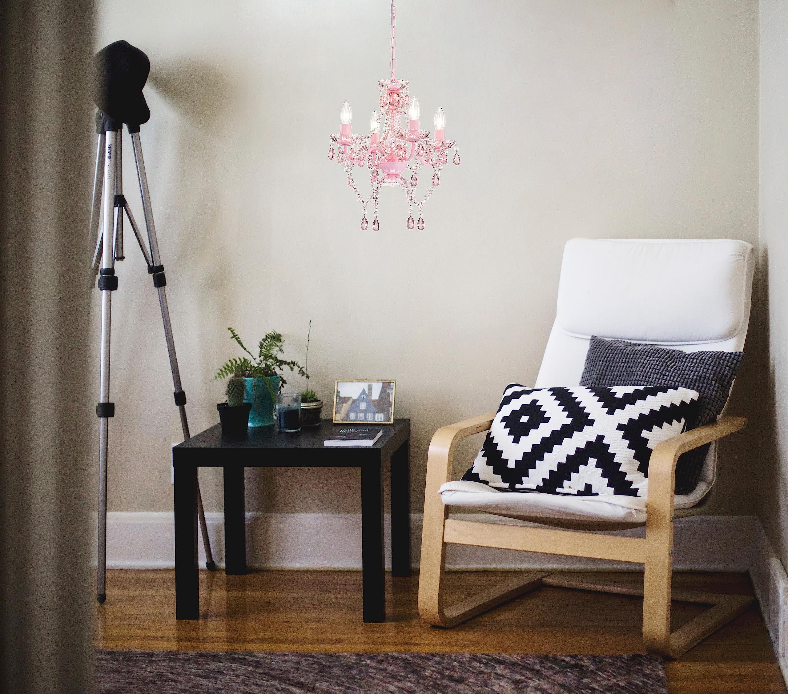 Lalula Mini Chandelier With Acrylic Crystals Pink Chandelier 4 Light Modern Chandelier For Bedroom