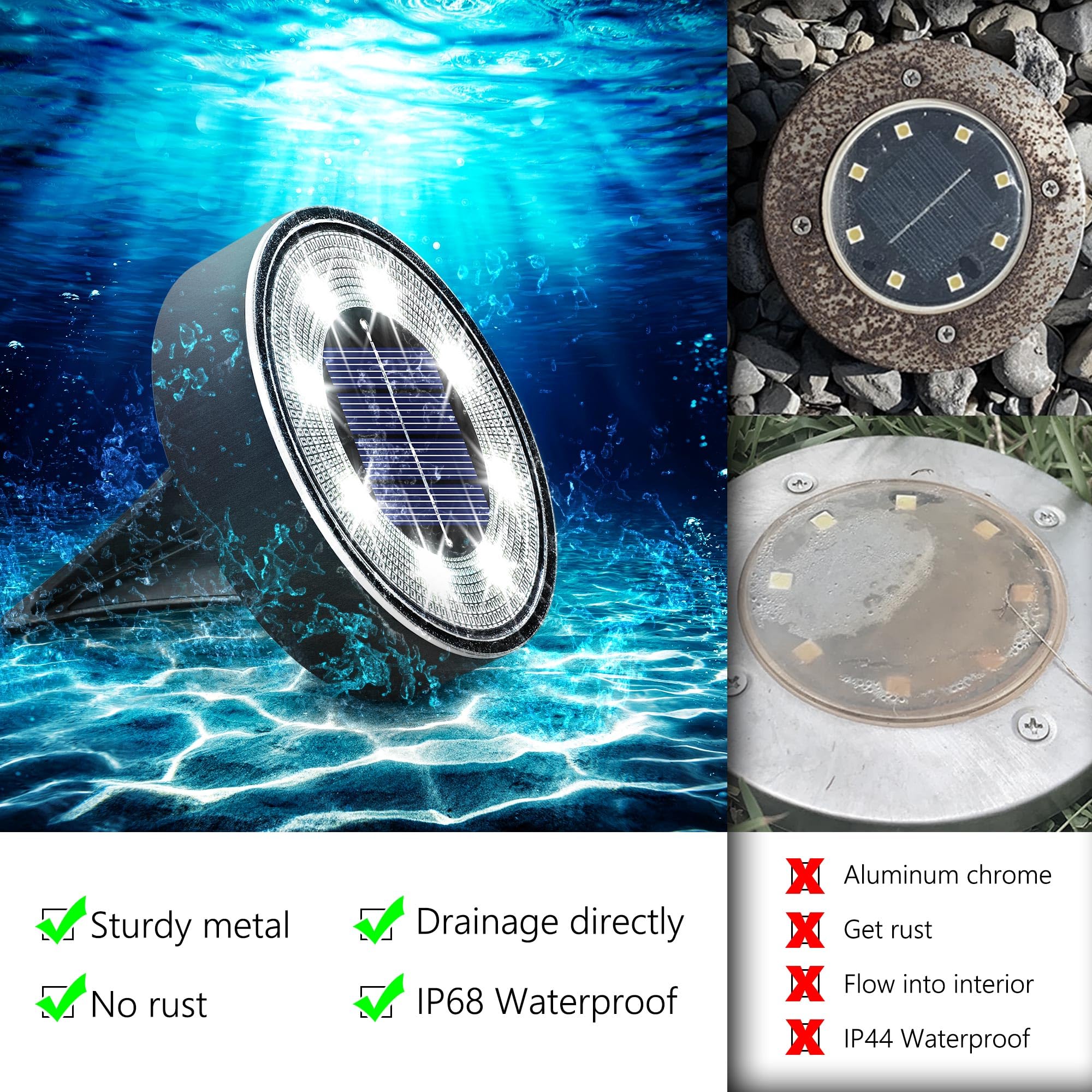 Joomer Solar Ground Lights, 8 Pack 8 Led Solar Lights Outdoor Waterproof Ip68 Solar Disc Lights In-Ground Landscape Lighting Out