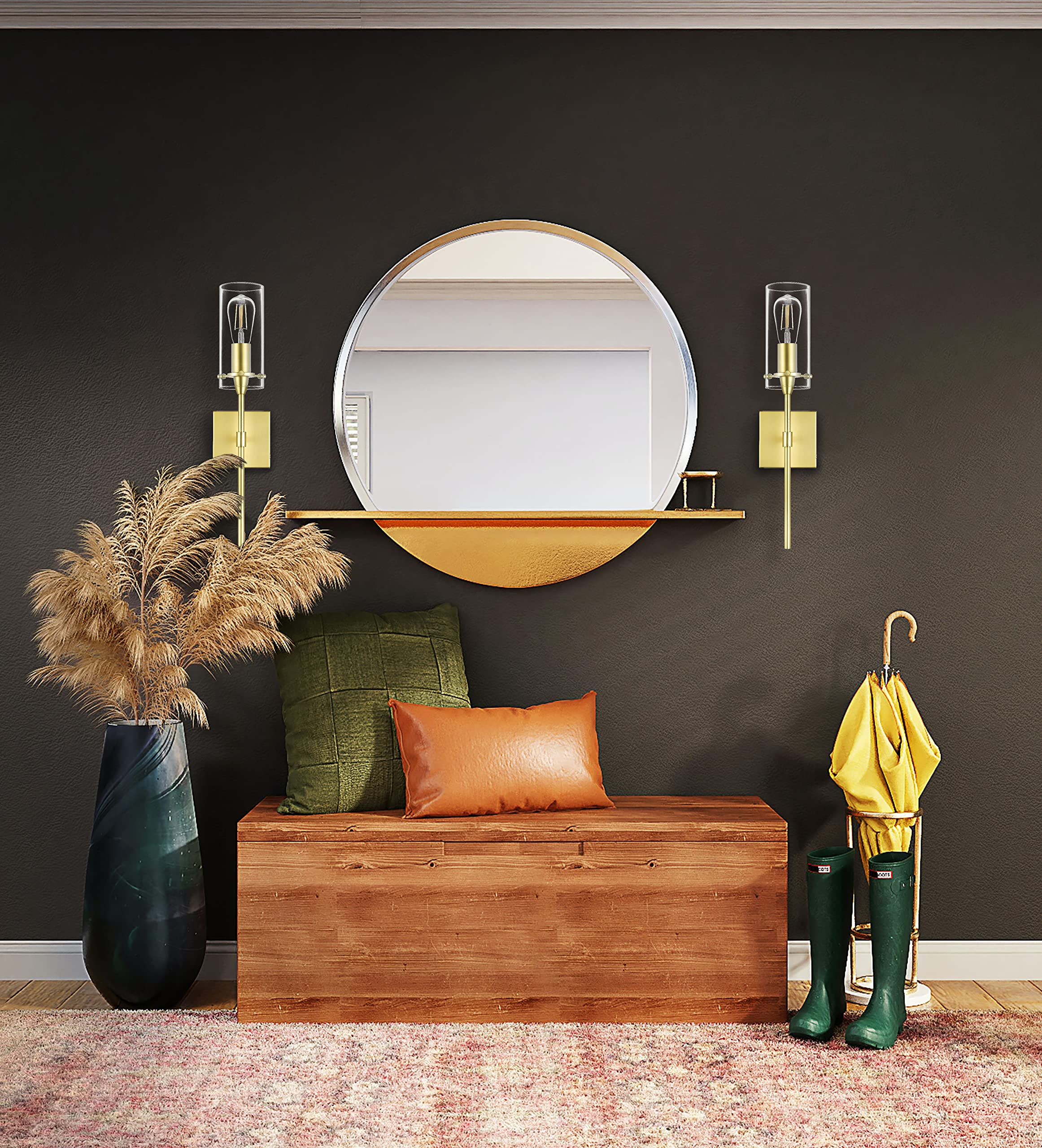 Linea di Liara Gold Wall Sconce Light Fixture, Satin Brass Metal, Indoor Bathroom Lighting, Model LL-WL31-SB, Sconce Size