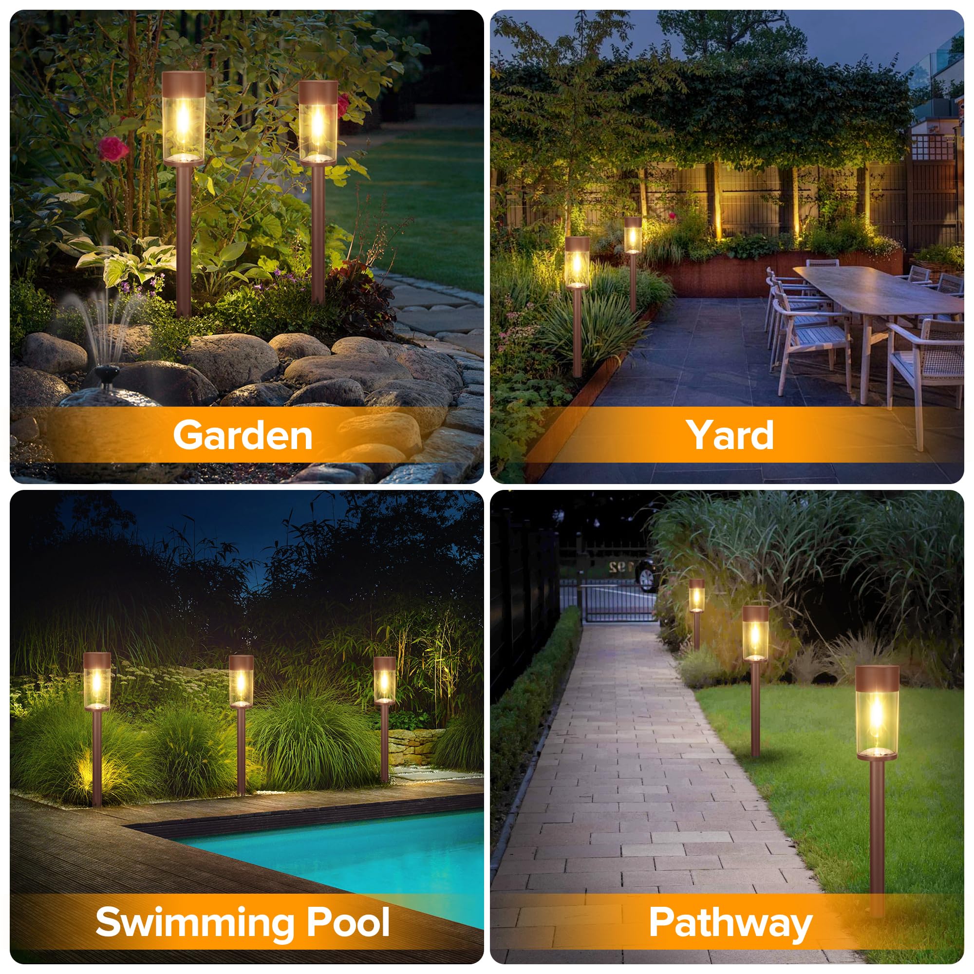 Ume 8 Pack Solar Pathway Lights Outdoor  Bright Solar Garden Lights With Metal Design-Ip65 Waterproof  Auto On/Off  3000K Led Landscape Lighting For Yard  Lawn  Walkway  Driveway  Patio Decor